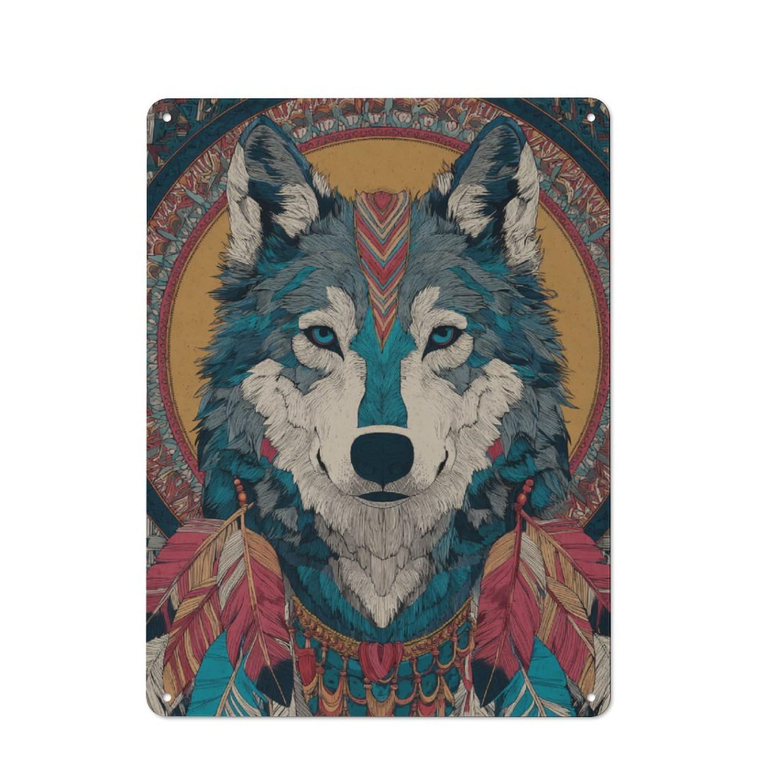 Junmoney Vibrant Wolf Artistry Rustic Tin Wall Plaque 40X30cm For Guest Room Or Hallway, For Garage, Workshop And Man Cave Decoration