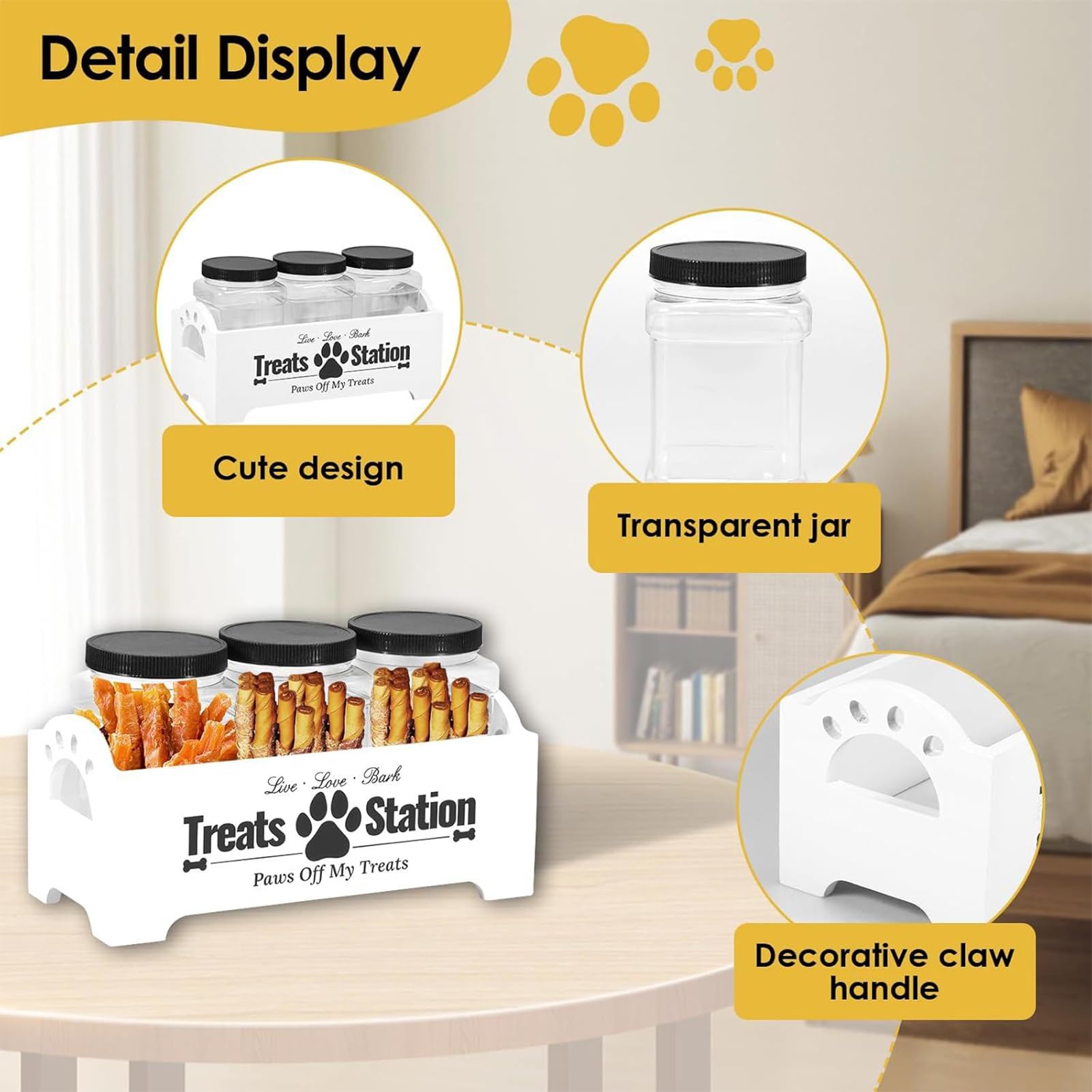 Récipient à pour chien | Boîte de 3 pièces avec organisateur de rangement – Bocal à pour chiens, chats, animaux, oiseaux, maison, garde-manger, appartement, cuisine, comptoir