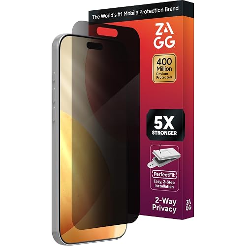 ZAGG Glass Elite Privacy Screen Protector for iPhone 17 Pro Max - 5X Stronger Tempered Glass, ClearPrint Technology for Smudge Free Clarity, Smooth Feel, Full Coverage, InvisibleShield, Easy Two-Step Installation
