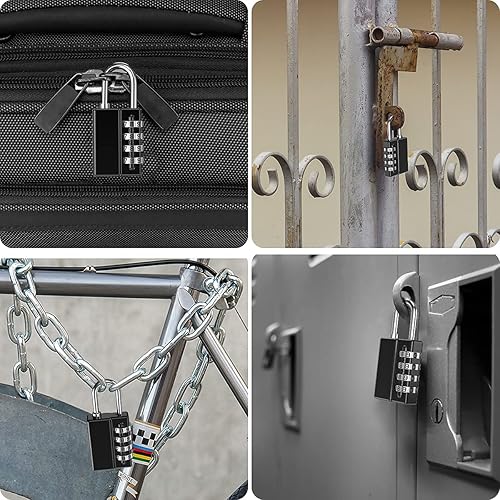 Miniatura 7 de KeeKit Candado de combinación, cerradura de combinación de 4 dígitos con llaves, cerradura de puerta impermeable reajustable para casillero,
