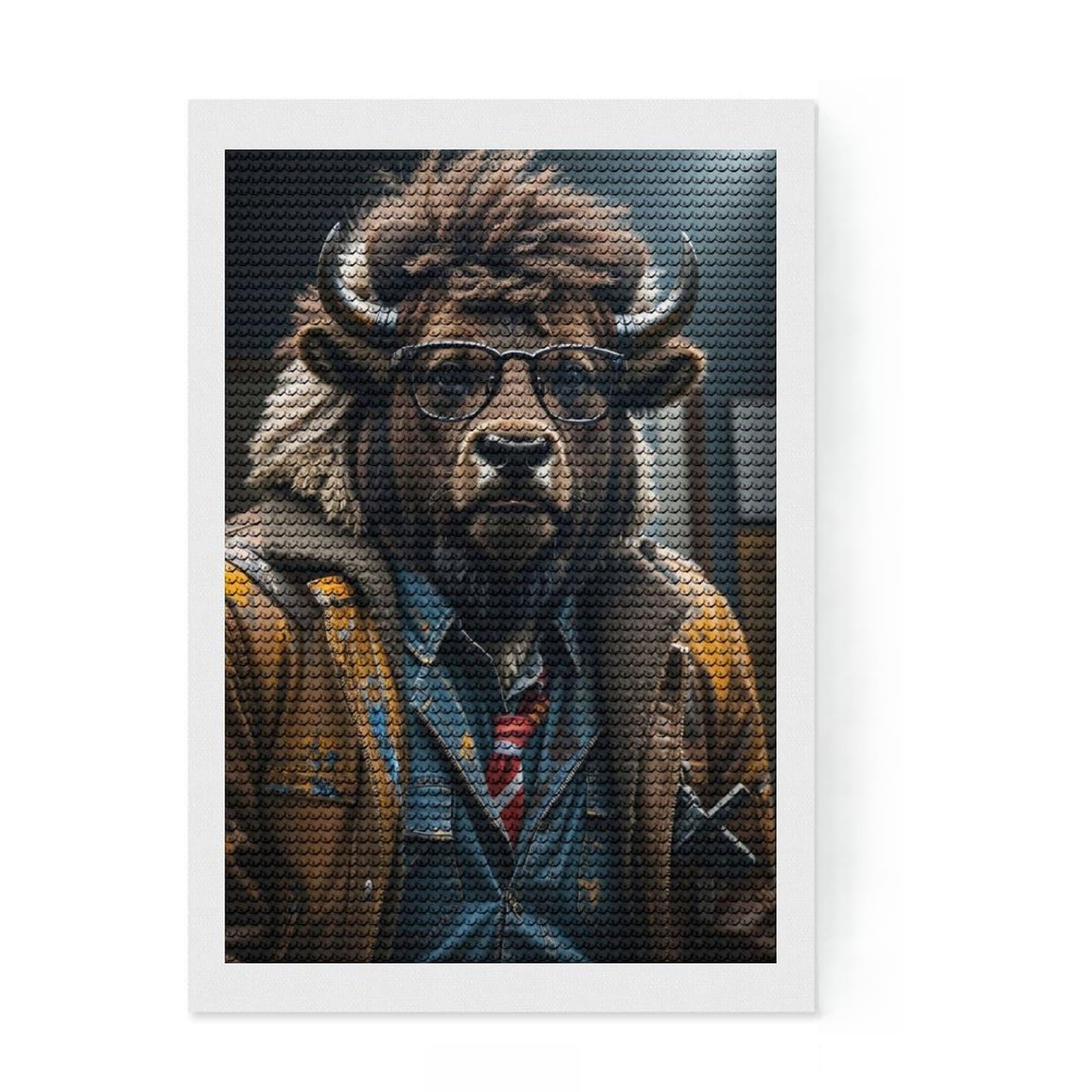 Junmoney Cool Bison Animals Diamond Art Kit 8"x12", for Teens, Stress Relief Craft, Home Wall Decor, Festive Craft Gift, Adhesive Canvas