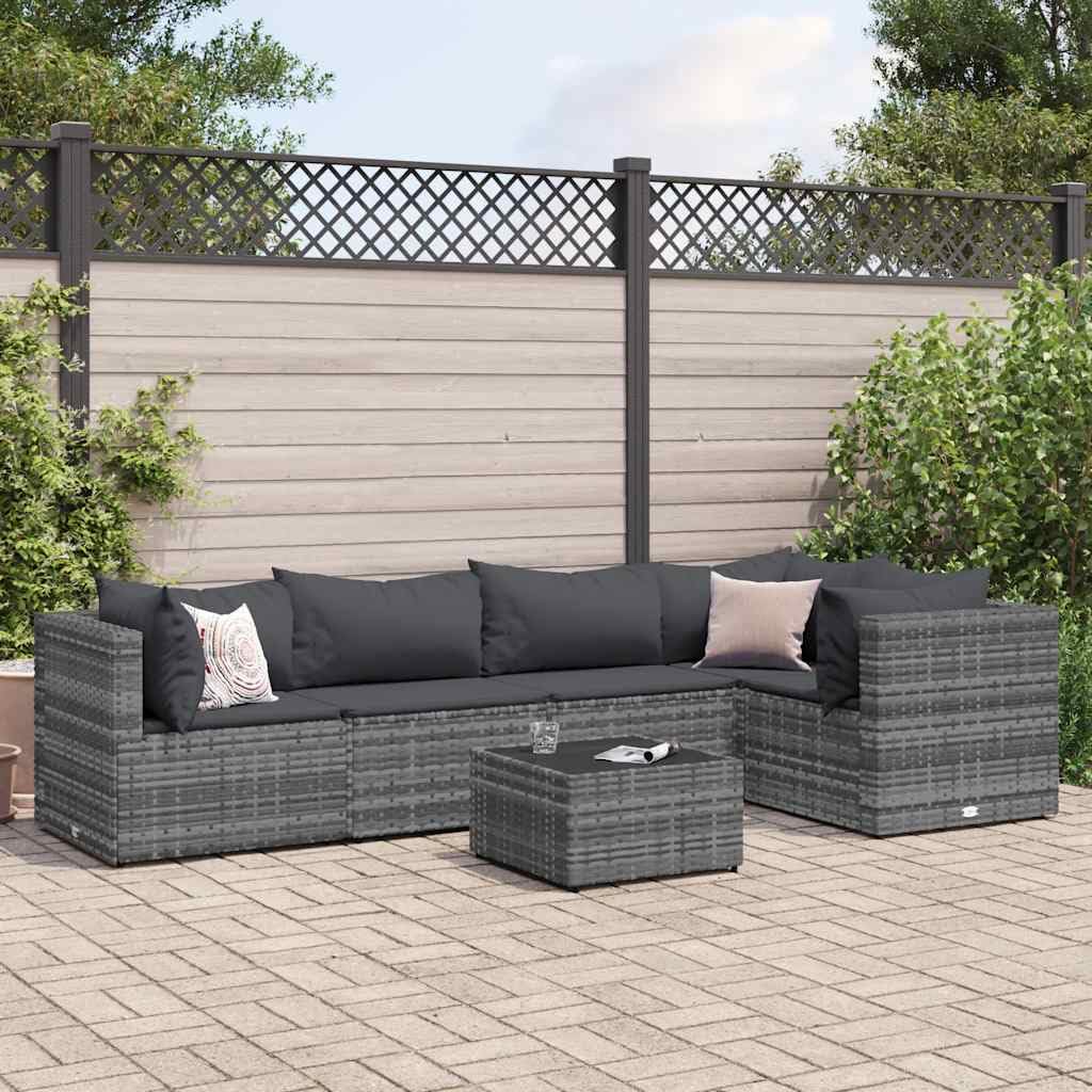 5 Piece Modular Patio Lounge Set in Gray PE Rattan with Polyester Cushions, Flexible Outdoor Seating for Balcony Garden, Durable UV-Resistant Frame and Comfortable Design