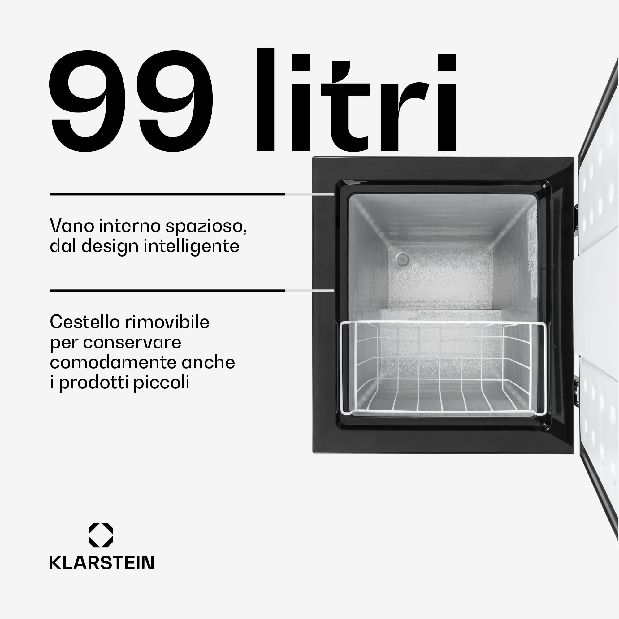 Klarstein Mini Congelatore a Pozzetto Piccolo, Alta Efficienza Energetica, Mini Congelatore Piccolo a Pozzetto Compatto con Cestello e Rotelle, Mini Freezer Congelatore per Casa e Ufficio, 99L