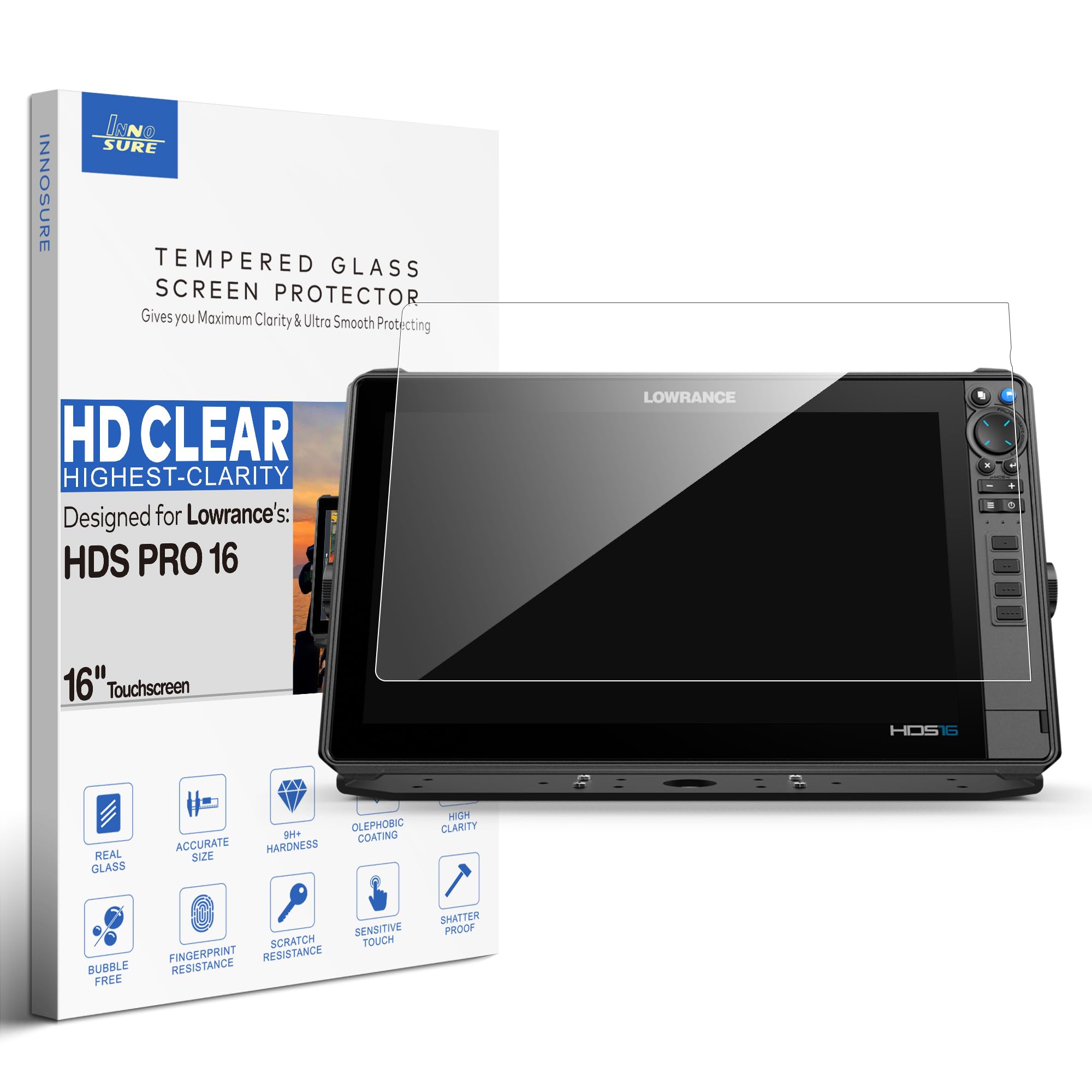 Protector de pantalla de vidrio templado para Lowrance HDS PRO, buscador de peces con pantalla táctil de 16 pulgadas, accesorio resistente a arañazos (HD Claro)