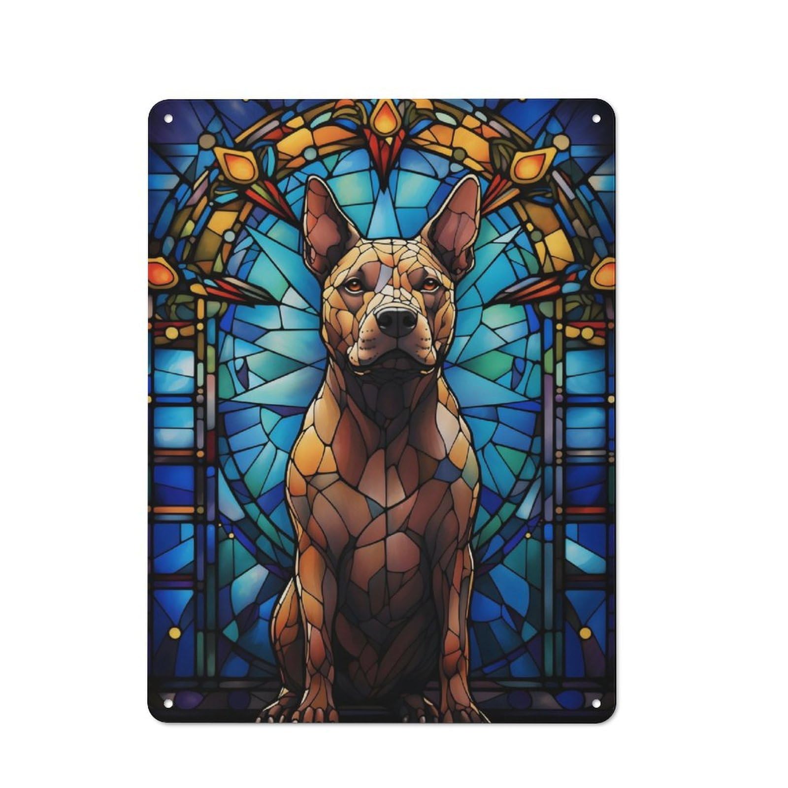 Junmoney Pit Bull Dog Stained Glass Metal Wall Sign 40X30cm Featuring For Café Or Restaurant, For Vintage Wall Decor Fans, For Metal Sign Collectors