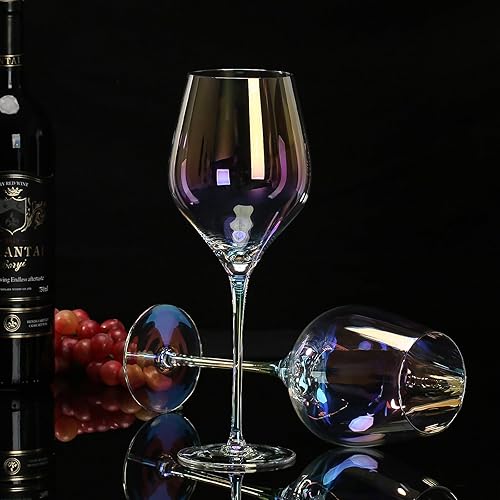 Miniatura 6 de Juego de 2 copas de vino sopladas a mano de 22 onzas, copas de vino blanco y tinto. Copas iridiscentes de cristal premium sin plomo. Ligeras para la