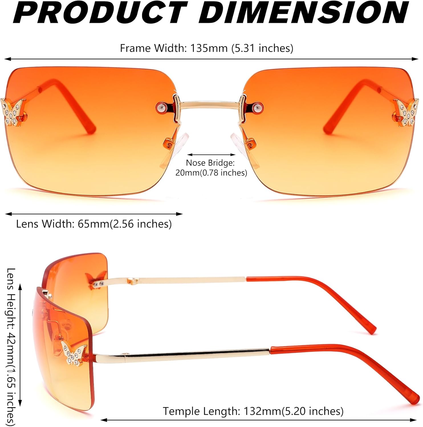 Rectangle Rimless Sunglasses for Women men, Retro Trendy Square Sun Glasses Vintage Shades, idea Christmas gift - Image 7