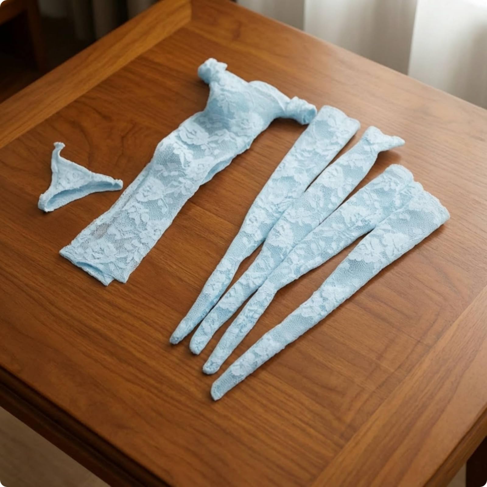 Spitzenrobes mit Unterwäsche schulterfrei Schulterfreies Kleid mit Strümpfen sinnlich Puppenkleid für Puppensammler , Rot