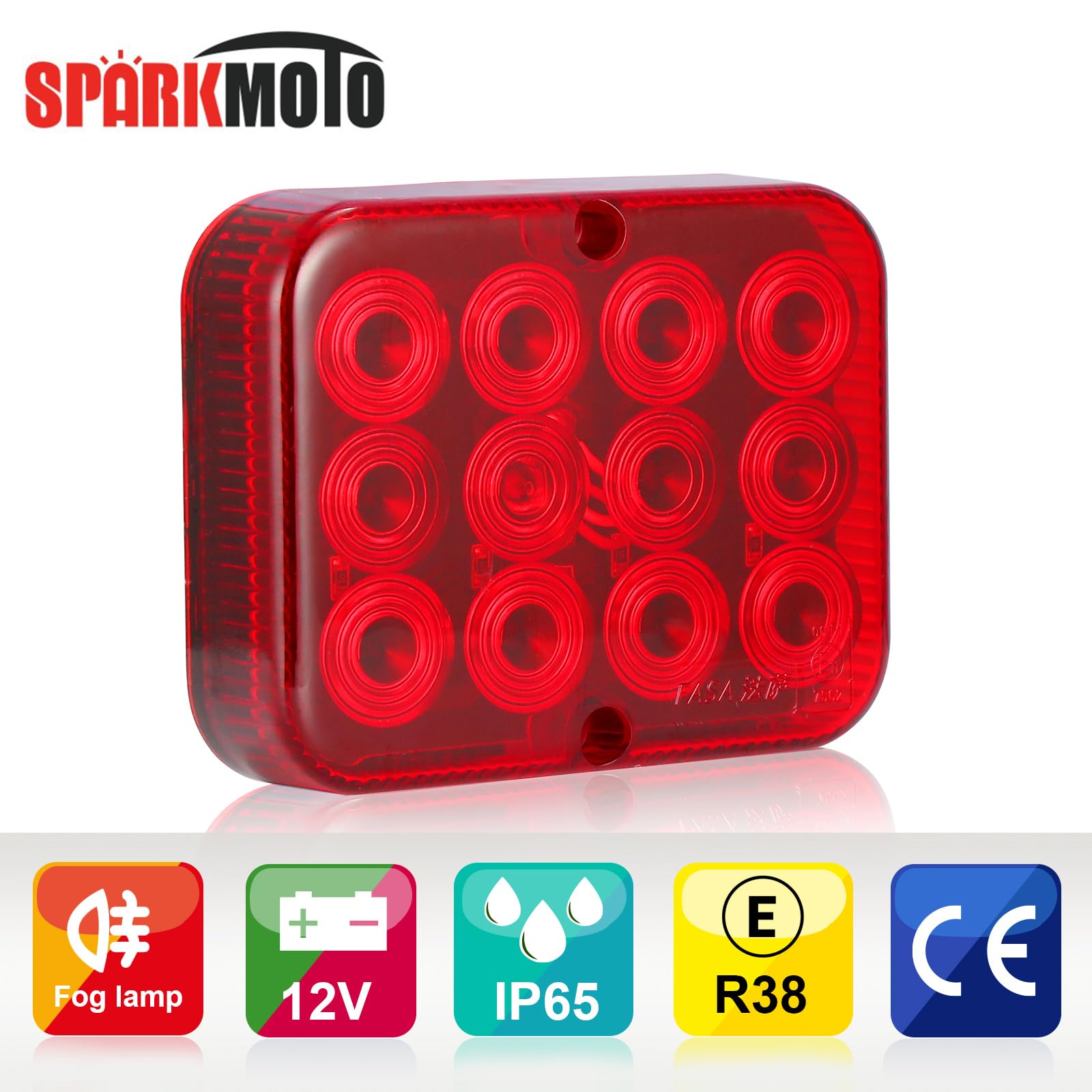 1 x tylne światło przeciwmgielne LED, światło przeciwmgielne, czerwone 12 V, znak kontrolny E, wodoszczelne, do samochodów osobowych, traktorów, przyczep kempingowych, tylnych świateł