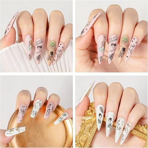 Miniatura 5 de Doodle Fun Nail Art - Juego de calcomanías autoadhesivas 3D, calcomanías abstractas para uñas, calcomanías de arte de uñas para mujer, calcomanías