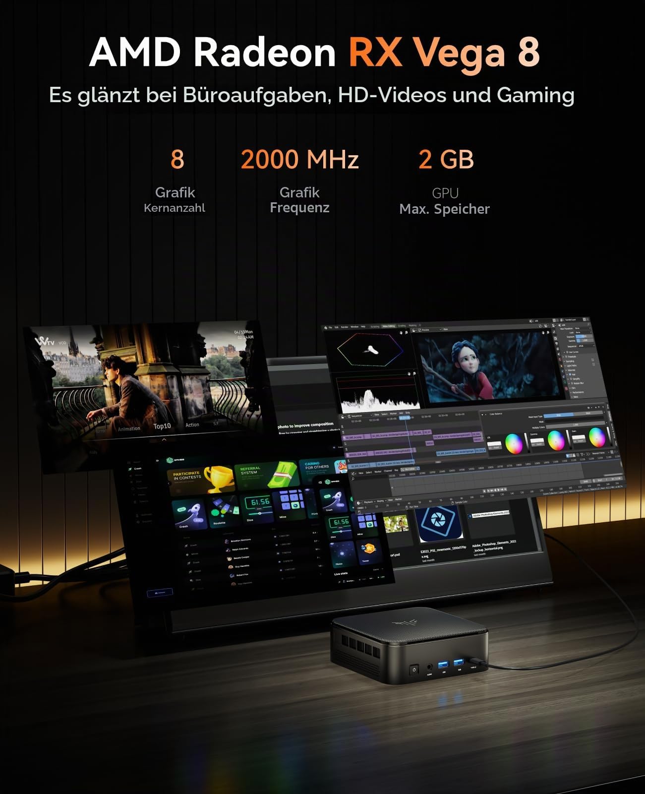 NiPoGi E3B Mini PC AMD Ryzen 7 5700U 32GB Dual DDR4 512G SSD Micro Desktop Computer mit Radeon RX Vega 8 Support DP+HDMI-Type-C 4K,WiFi 6,BT5.2 Für Business/Home/Office