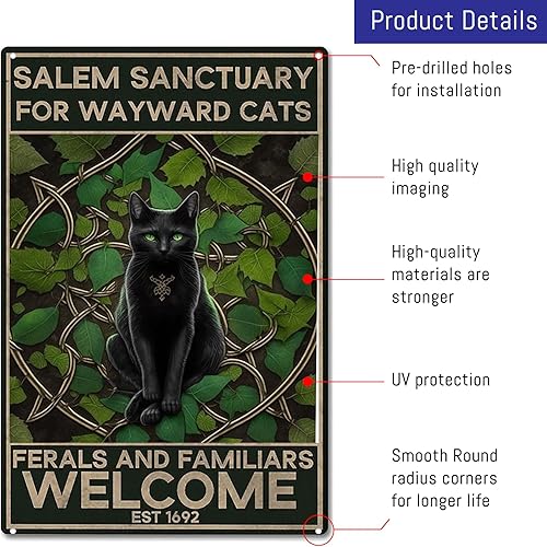 Miniatura 3 de Magic Call - Cartel de metal de gato negro, Santuario de Salem para gatos Waywards, póster retro para decoración del hogar, póster de pintura de 8 x