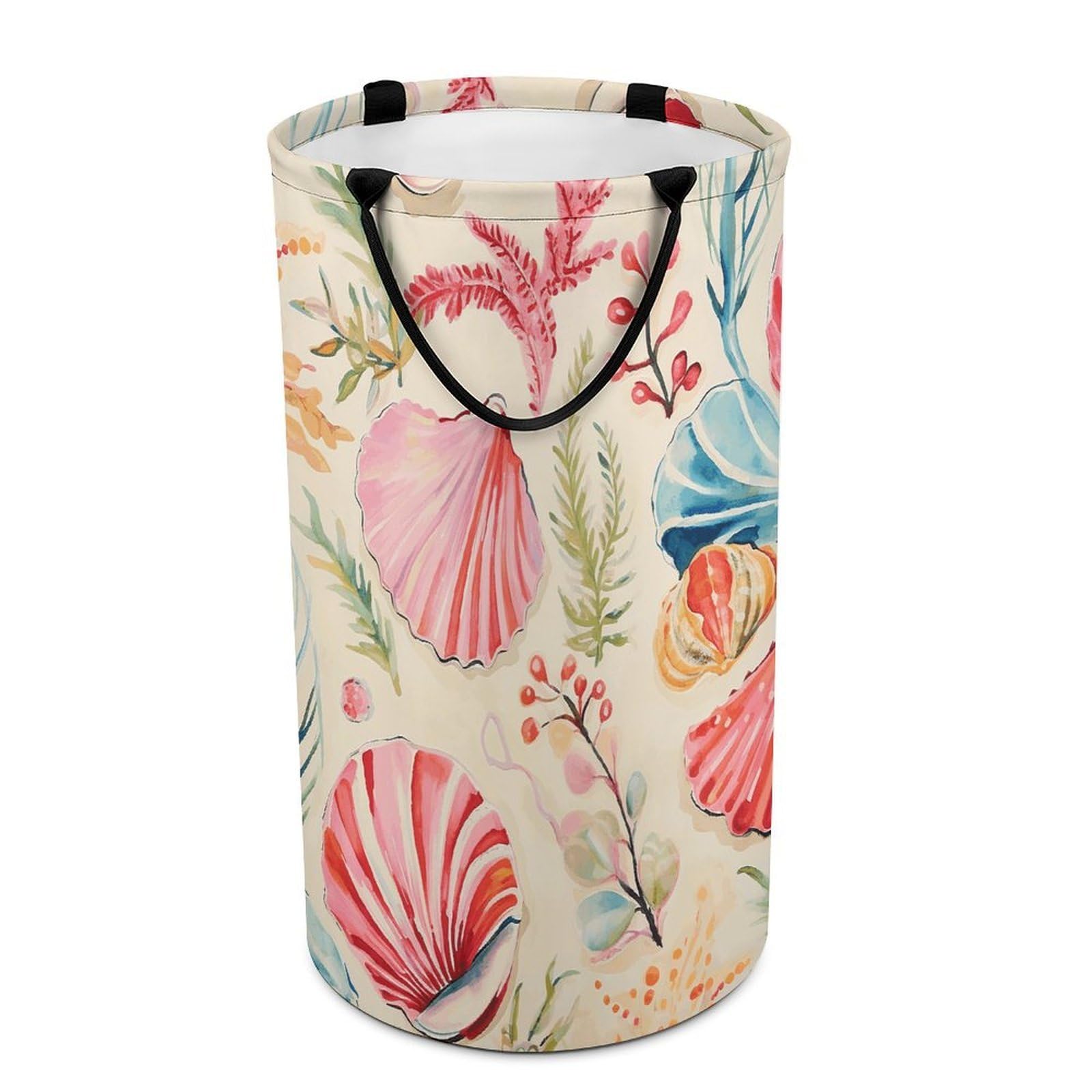 Hand Drawn Seashells Laundry Basket Freestanding Laundry Hamper with Handles Waterproof Dirty Clothes Hamper Collapsible Washing Bin Aesthetic Clothes Basket for Bathroom Bedroom Dorm