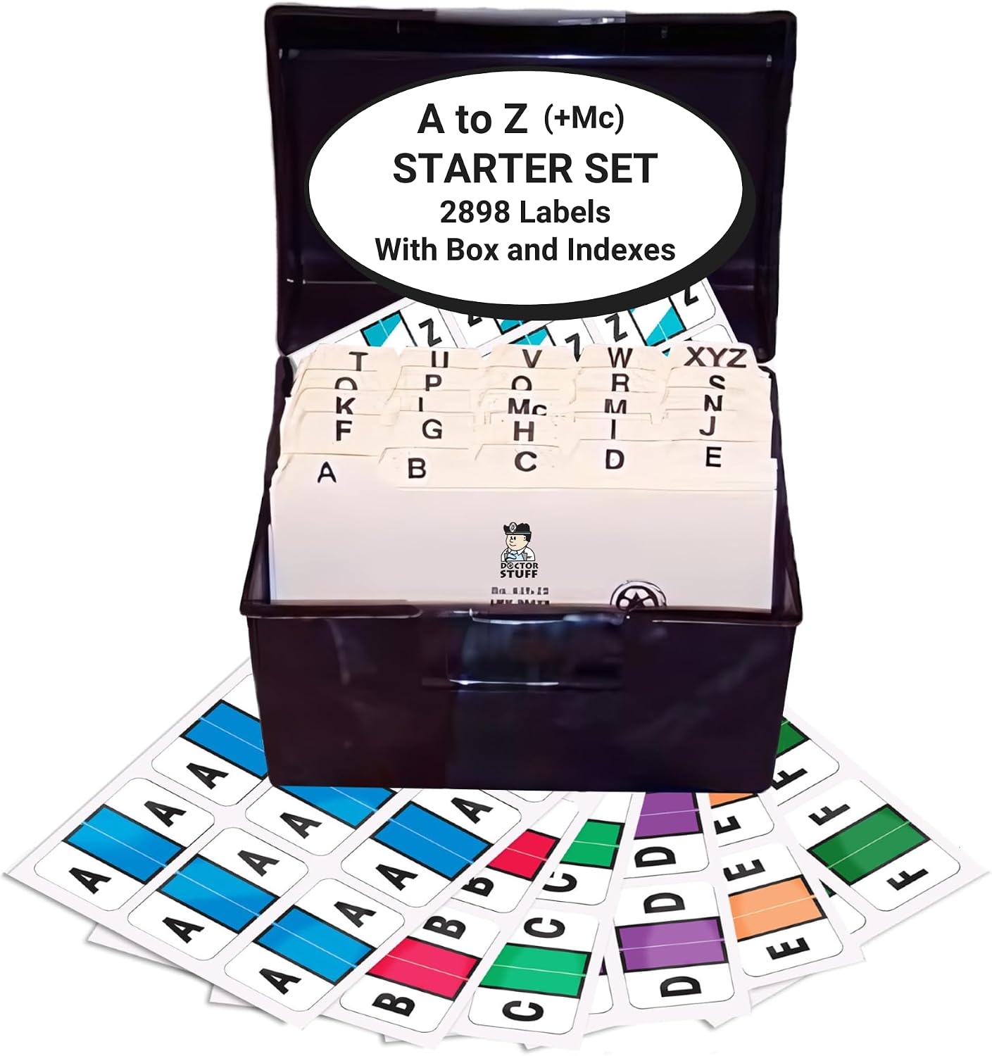 Alphabet Labels for File Folders, A to Z Plus Mc Desk Set with File Box and Indexes, Doctor Stuff, 2034 Labels, Control-O-Fax - CFPK Series Compatible Alpha Stickers, Medical Chart Color Code Labels