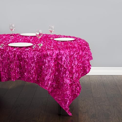 LTC LINENS LinenTablecloth - Mantel cuadrado de satén con revestimiento de roseta, 85 pulgadas, fucsia