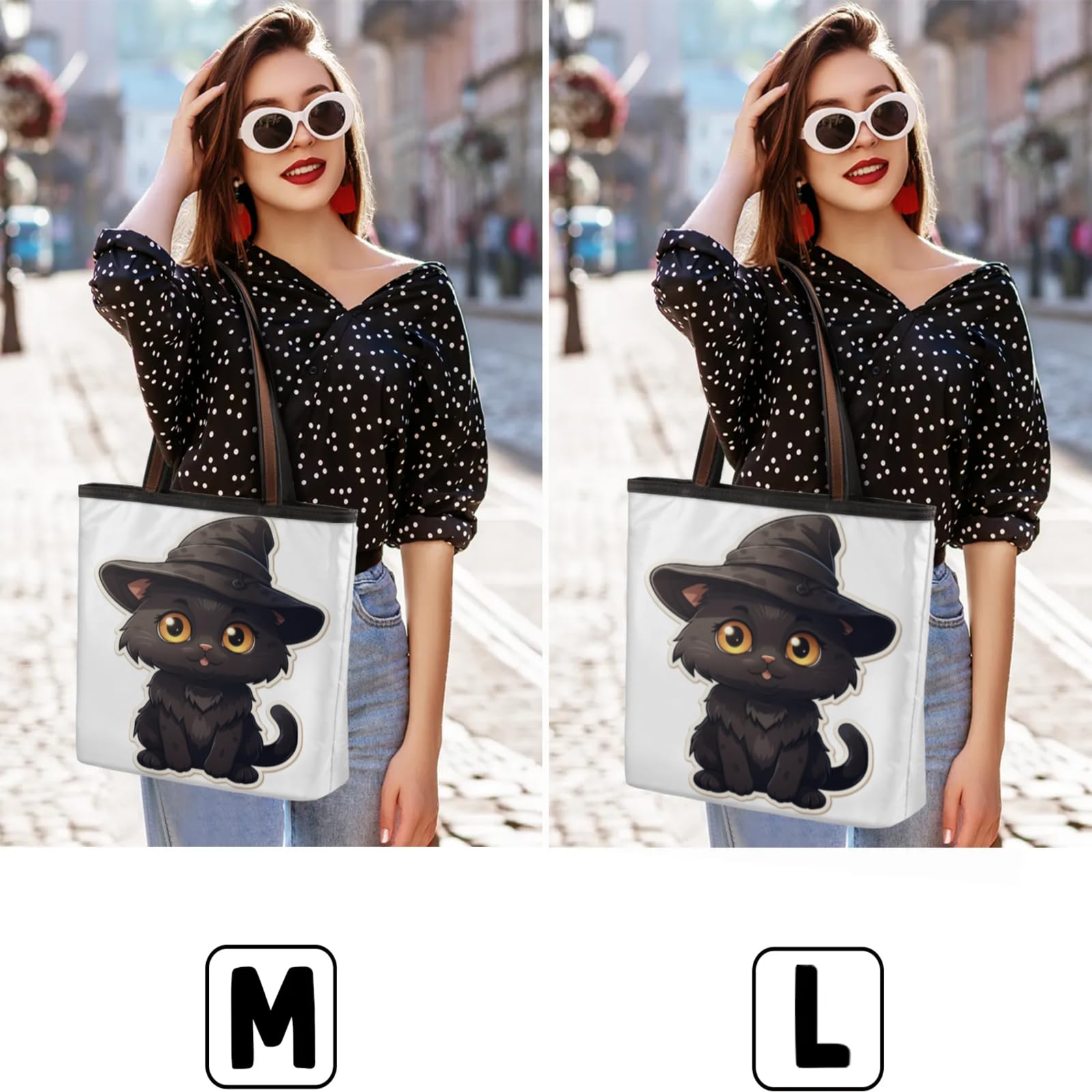 Cute Cat Hat Tote Bag Multi Pocket Zippered Beach Bag Lightweight Waterproof Handbag for Women Men Work Gym Travel Swimming Yoga Grocery Shopping M