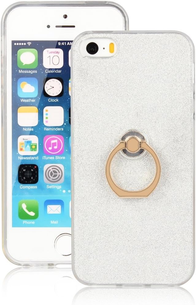 iPhone 5 5S SE Case, BYT Shop TPU Soft Sparkle Powder Back Cover with 360 Degree Rotating Ring Stent for iPhone 5 5S SE(White)