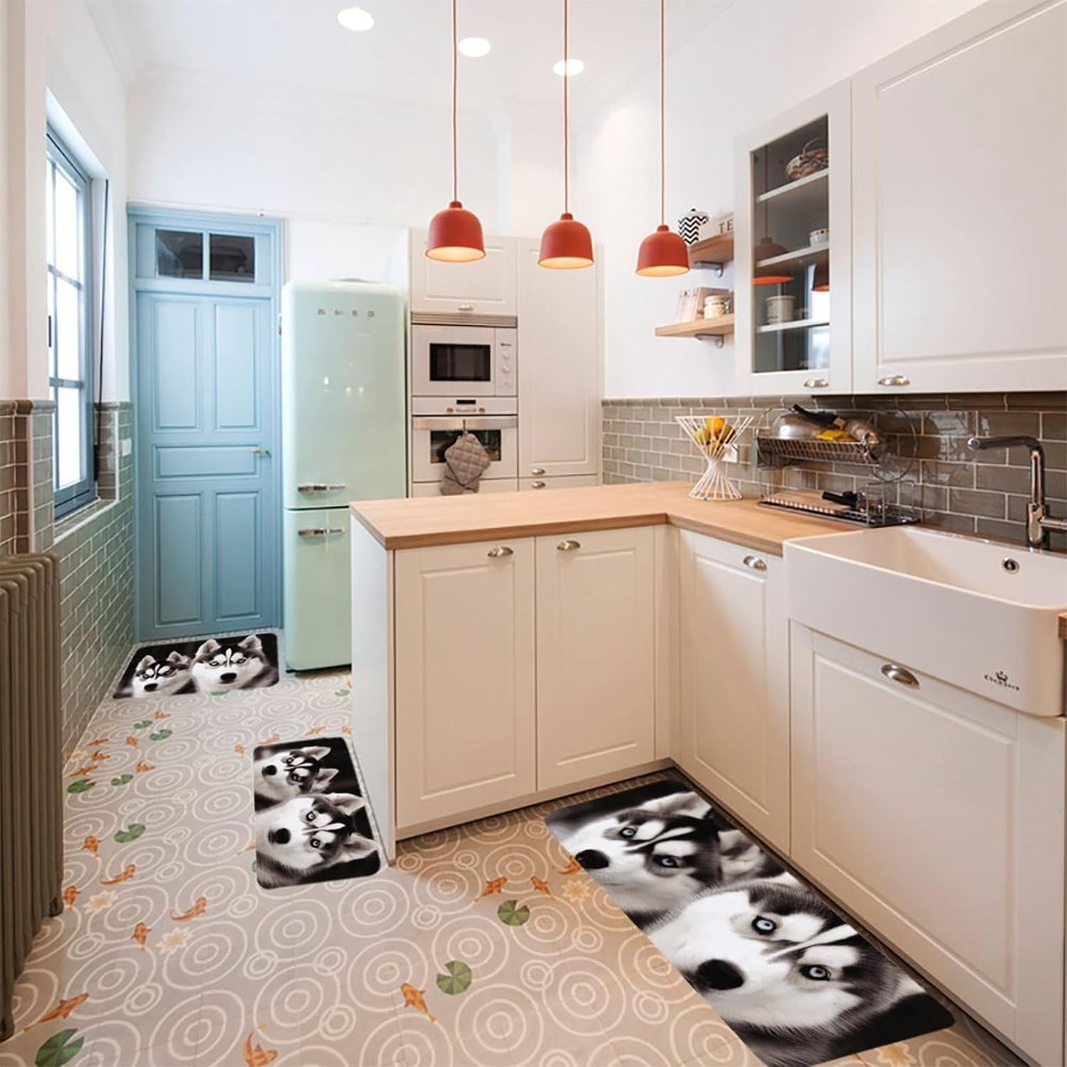 Husky Dog Kitchen Mats for Floor 3 Pcs Kitchen Rugs