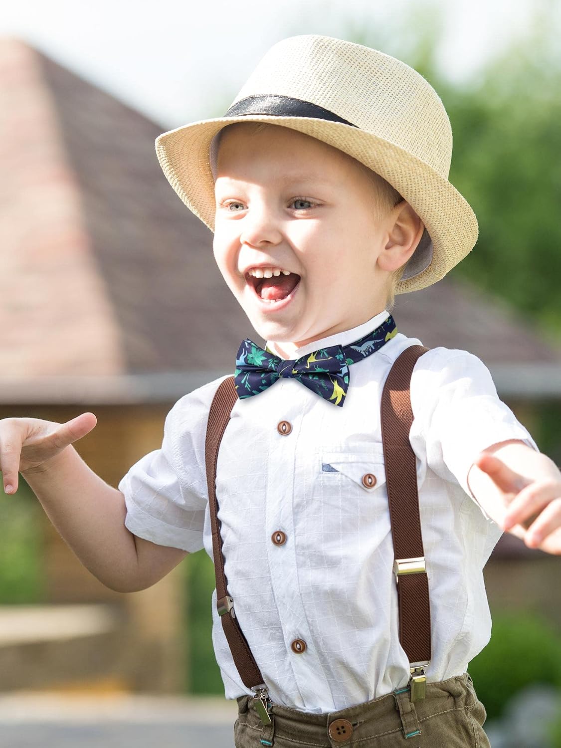 Newcotte 3 Pcs Boy's Bow Ties for Kids Toddler Child Cute Adjustable Costume Pre Tied Bowties for Kids Wedding Birthday Party(Marine Animal, Dinosaur, Dog Face Pattern)
