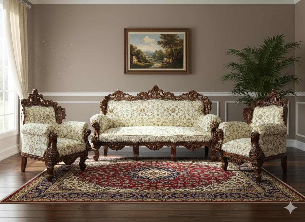 WOOD MASTER SRE Wooden Teak Wood Wood Five Seater Sofa Set with Cushion for Living Room (Honey Brown) Solid Wood Outdoor Chair 5 Seater Sofa | (22)-image-17