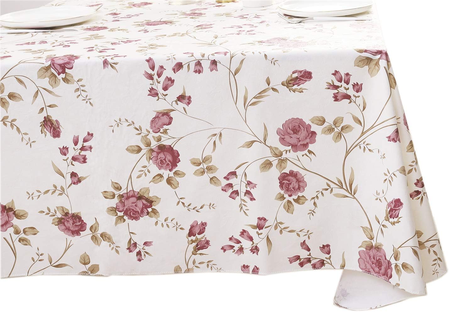 Walrus Heavy Duty Vinyl Tablecloth with Flannel Backing Waterproof Oil-Proof Plastic Table Cloth Stain-Resistant Wipeable Rectangle or Square Table Cover for Indoor and Outdoor (Flowers, 60X102 Inch) Flowers 60" x 102" (Rectangular)