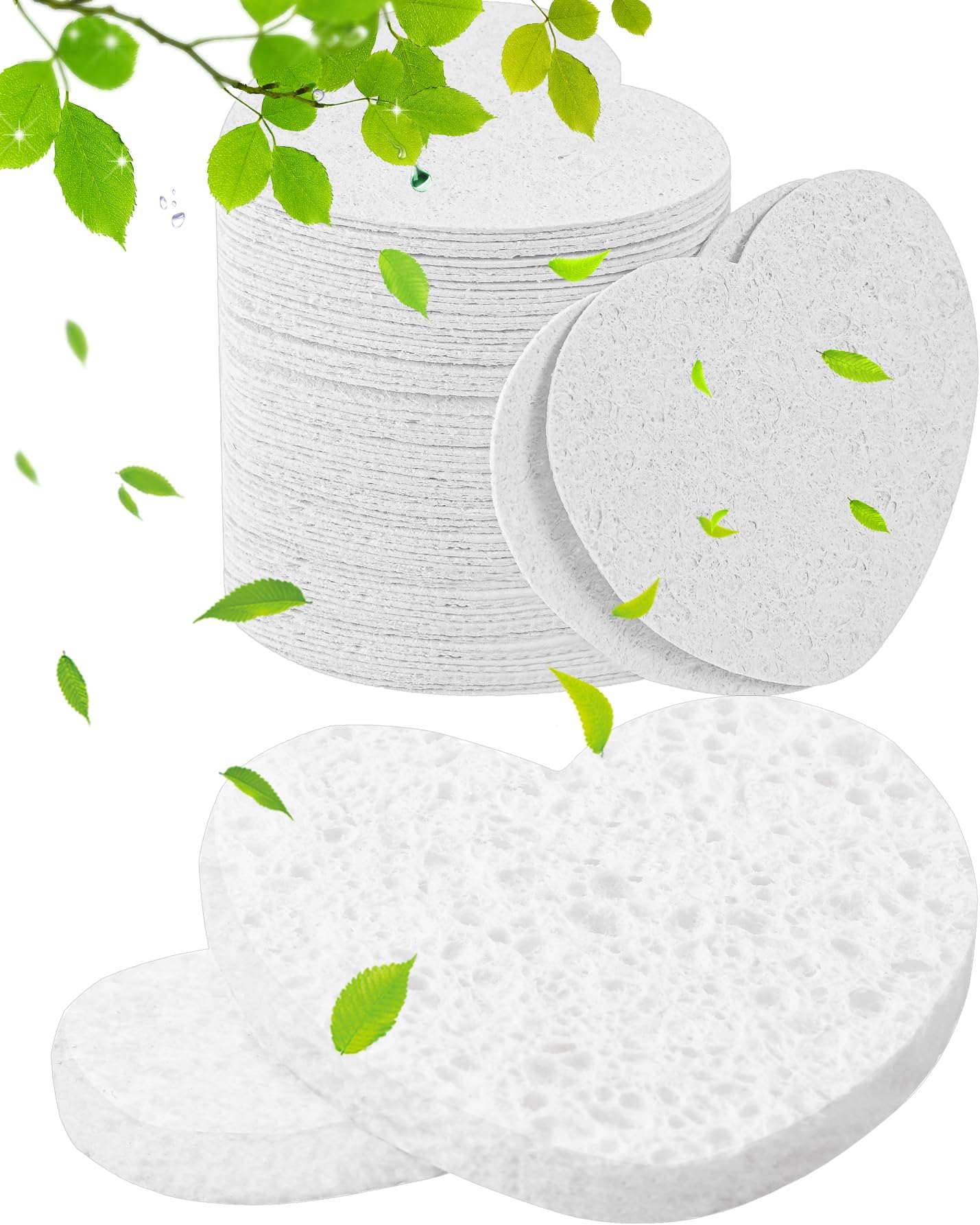 50-Count Compressed Facial Sponges for Estheticians- 100% Natural Cellulose Face Sponge Spa Sponges for Face Cleansing, Massage, Pore Exfoliating, Mask, Makeup Removal (Love-White)