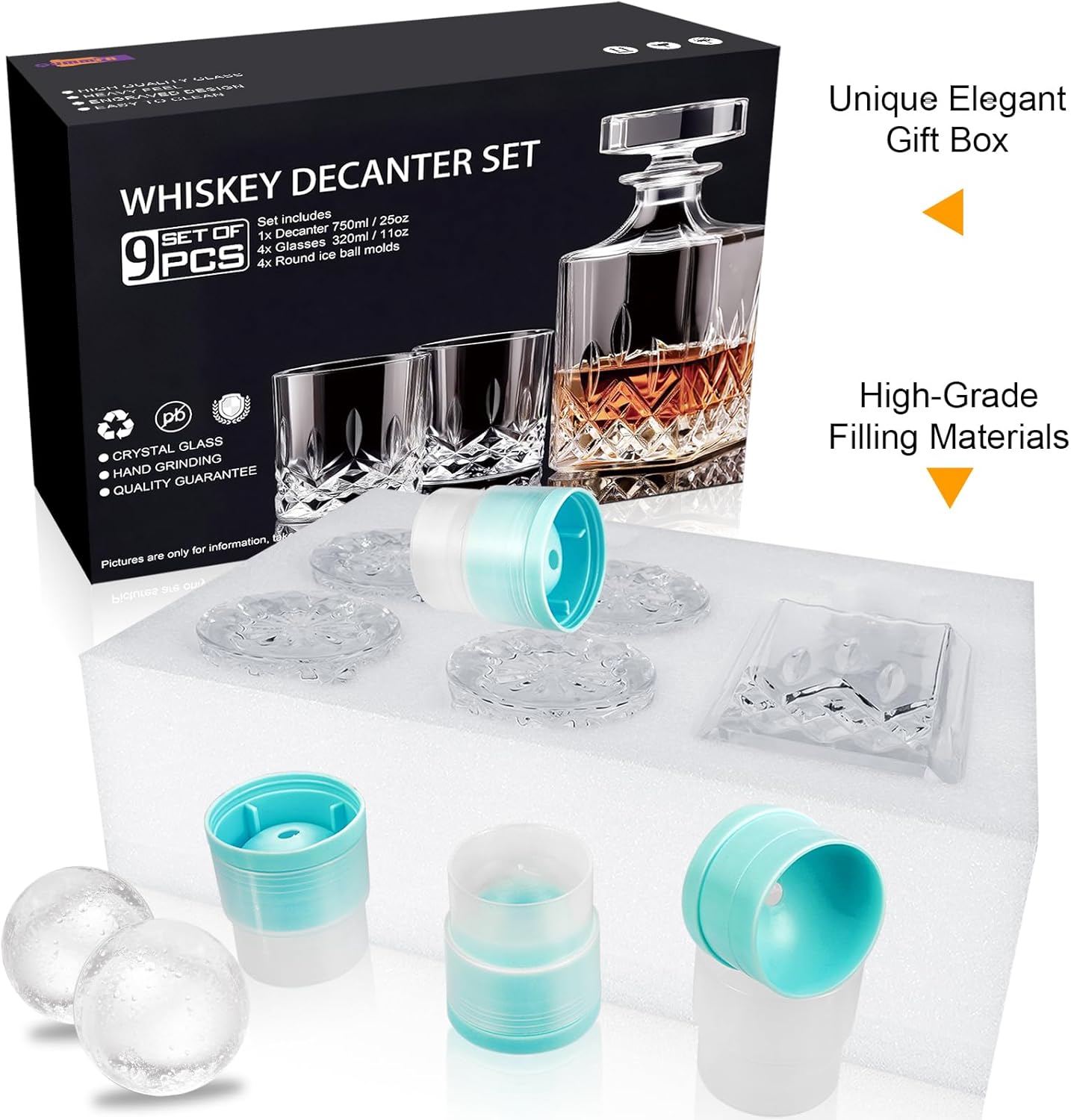 Whiskey Decanter Set for Men, 4*Crystal Whiskey Glasses(Get 4 Silicone Ice Mold Free), Lead-Free Decanter Set for Whiskey, Bourbon, Scotch, Anniversary Christmas Gifts for Dad, Husband, Whiskey Lovers - Image 8