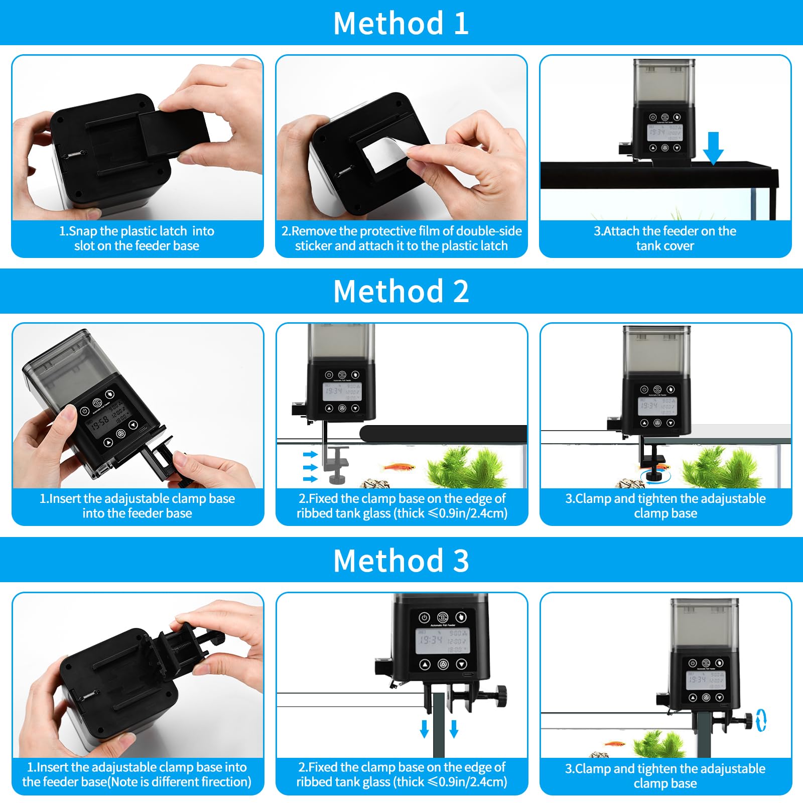 Automatic Fish Feeder for Aquarium with Timer, LCD Display 320ML Large Capacity Adjustable Fish Dispenser, Operated Feeders for Goldfish, Turtle for Vacation, Weekend or Daily Use(Black) - image 2