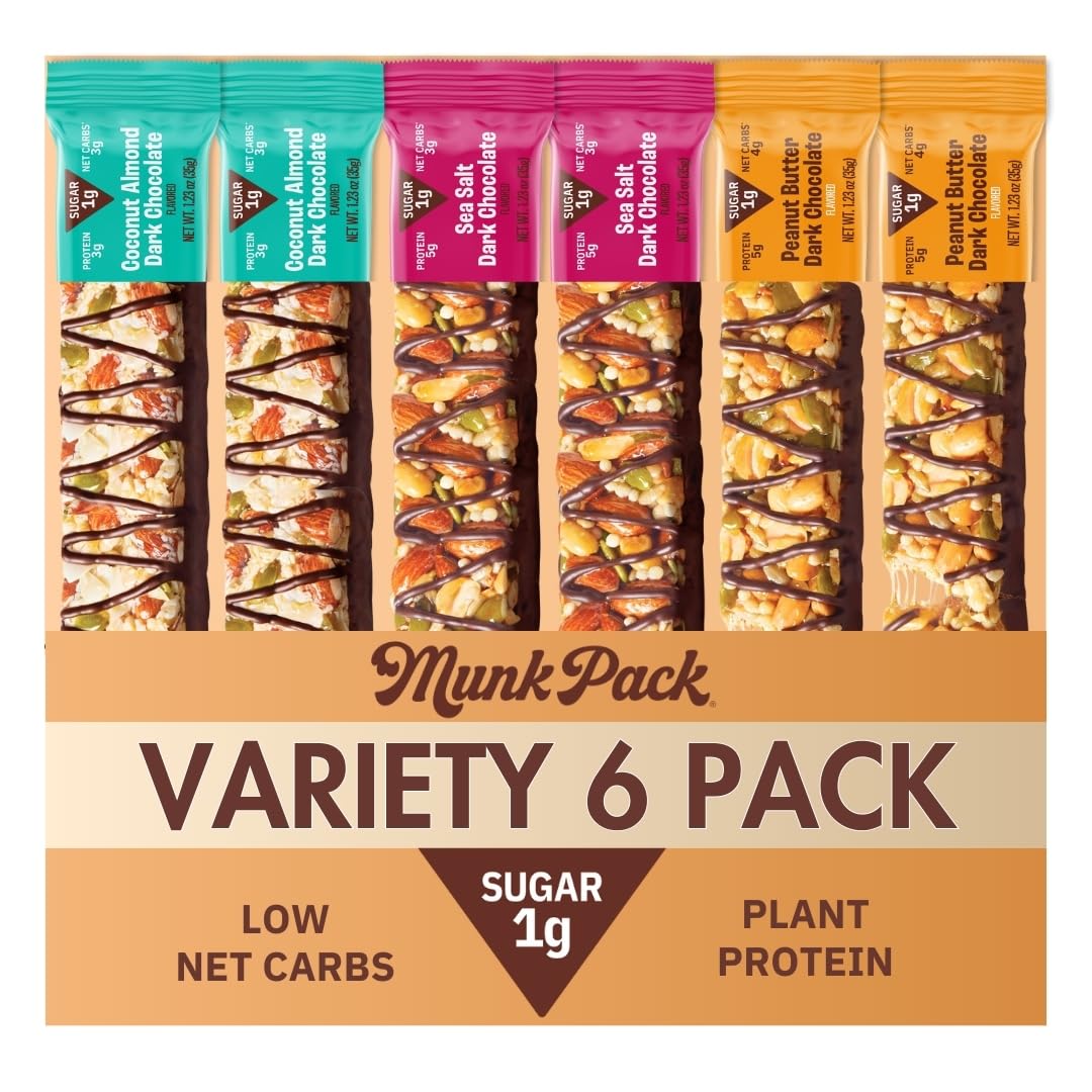 Munk Pack Variety Pack Snack Bars – 5g Protein, 1g Sugar, 5g Protein, Keto and Gluten Free Snack for Adults and Kids, Coconut Almond, Dark Chocolate Sea Salt, Peanut Butter Dark Chocolate, 6 Pack Munk Pack Variety Pack Snack Bars – 5g Protein, 1g Sugar, 5g Protein, Keto and Gluten Free Snack for Adults and Kids, Coconut Almond, Dark Chocolate Sea Salt, Peanut Butter Dark Chocolate, 6 Pack
