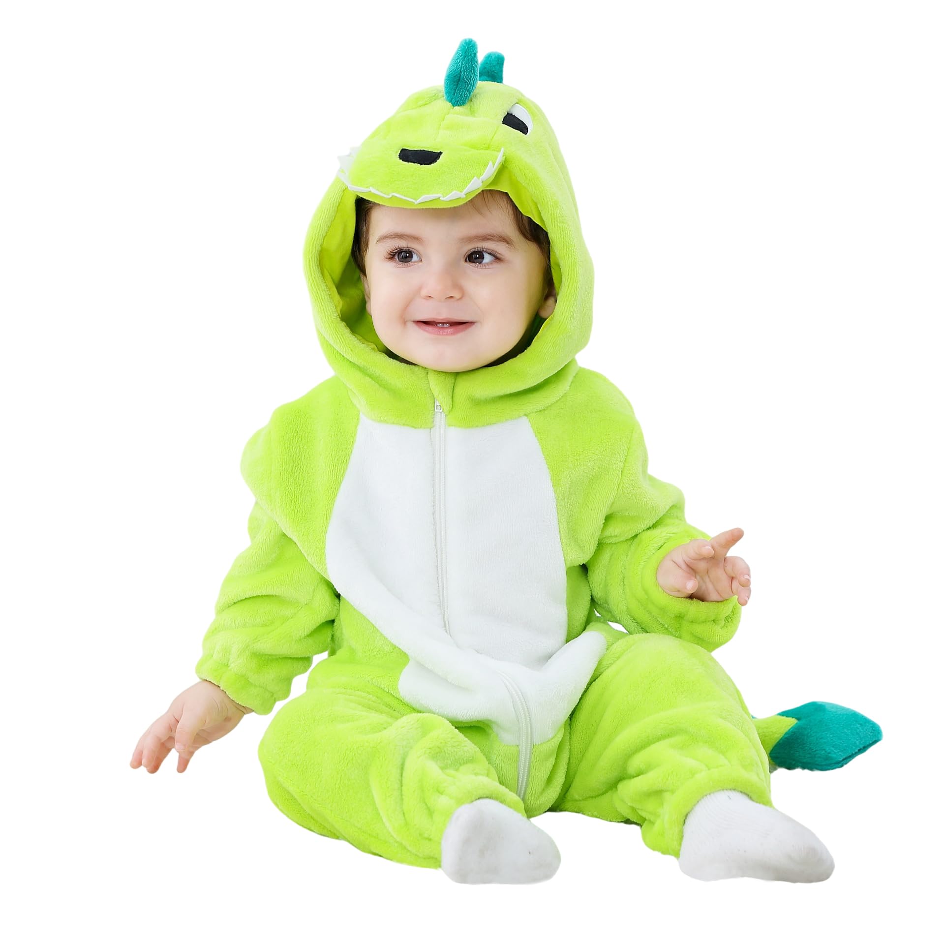 TONWHAR Unisex Baby Animal Halloween Costume Kid's and Toddler's Autumn Winter Outfits Jumpsuit(3-4T,Light Green Dino)
