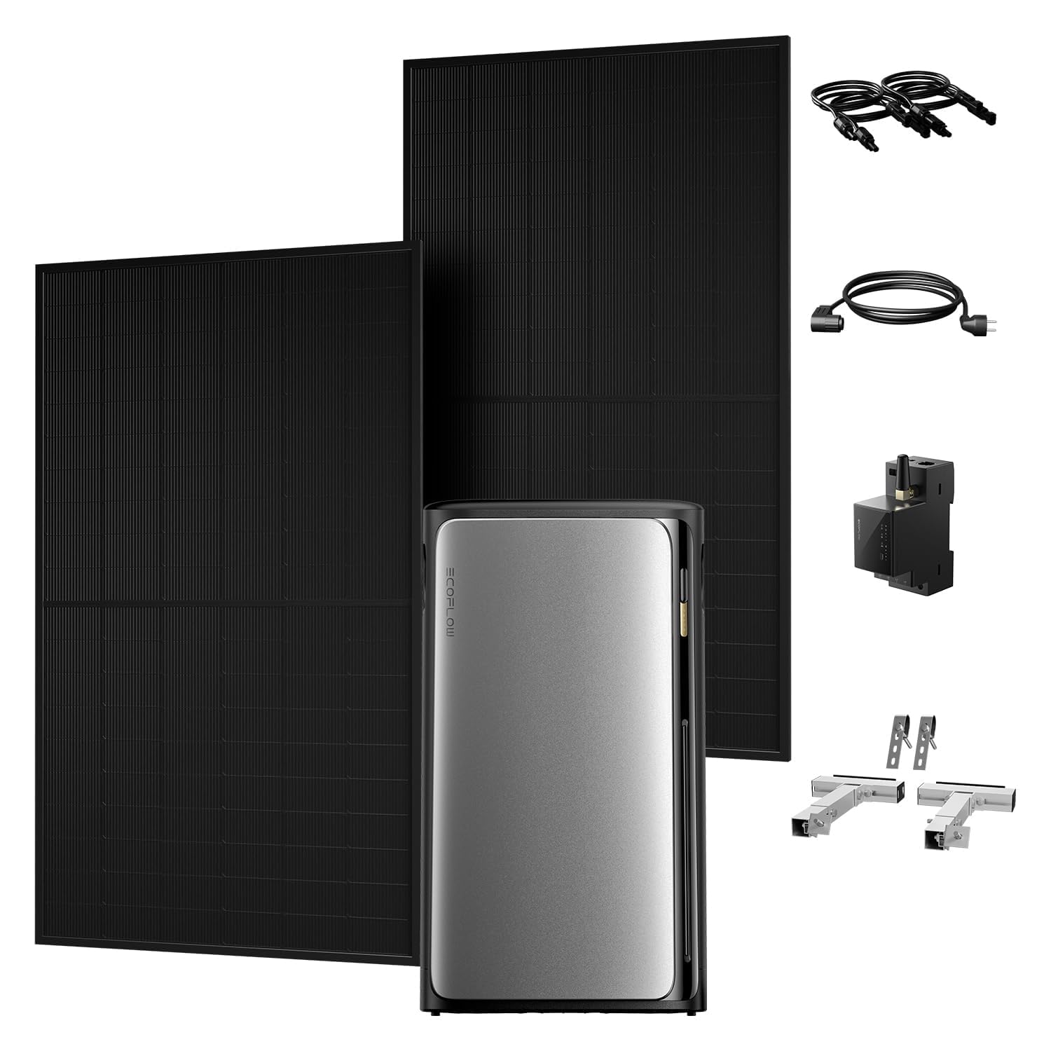 Powerness® All in One 1000W Balkonkraftwerk mit Speicher 1920Wh, ECOFLOW STREAM Ultra mit 4 MPPT und Balkon Silber Halterung, Smarten Zähler & Zubehör Komplettset, 2× 500W Solarmodule (0% MwSt)