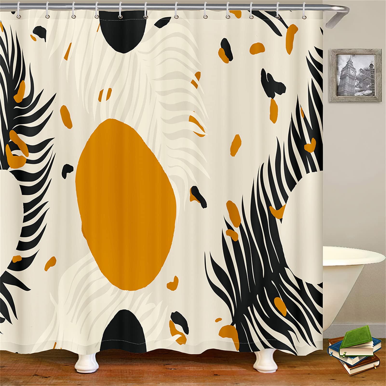 Boho Duschvorhang – Geometrisches Palmblatt-Design, Extra Lang, Wasserdicht – 183 X 213 Cm