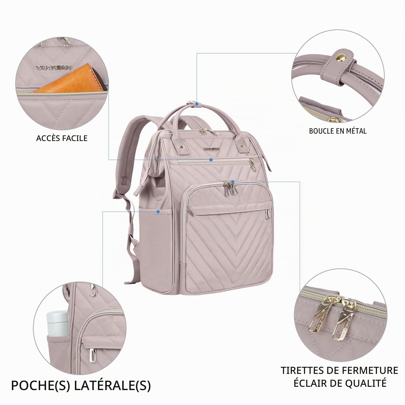 VANKEAN Sac à Dos Ordinateur Portable 17 Pouces Imperméable Grande Capacité Rose