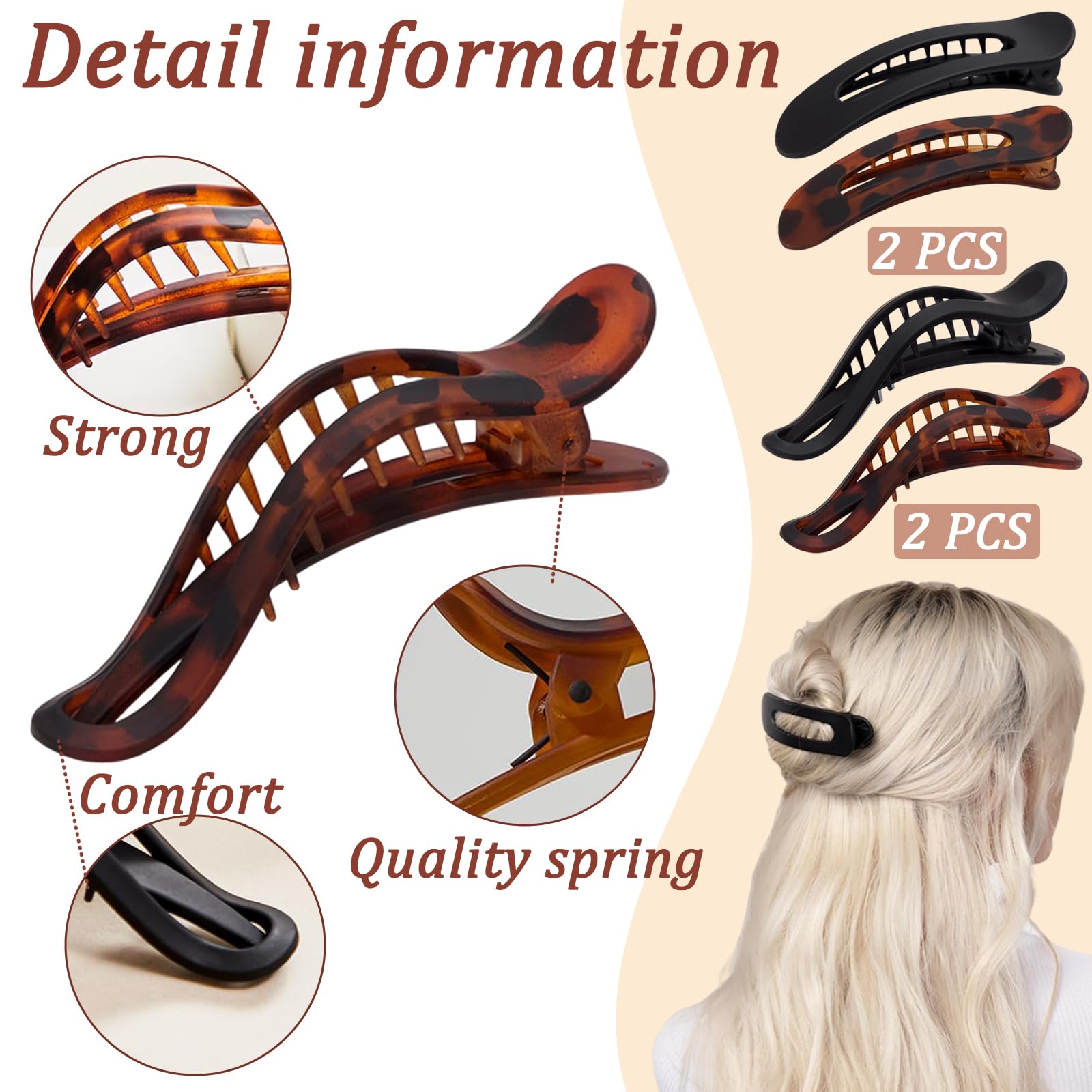 Flat Hair Claw Clips, 4 PCS Lay Flat Hair Clip For Girls In 2 Style - Image 3