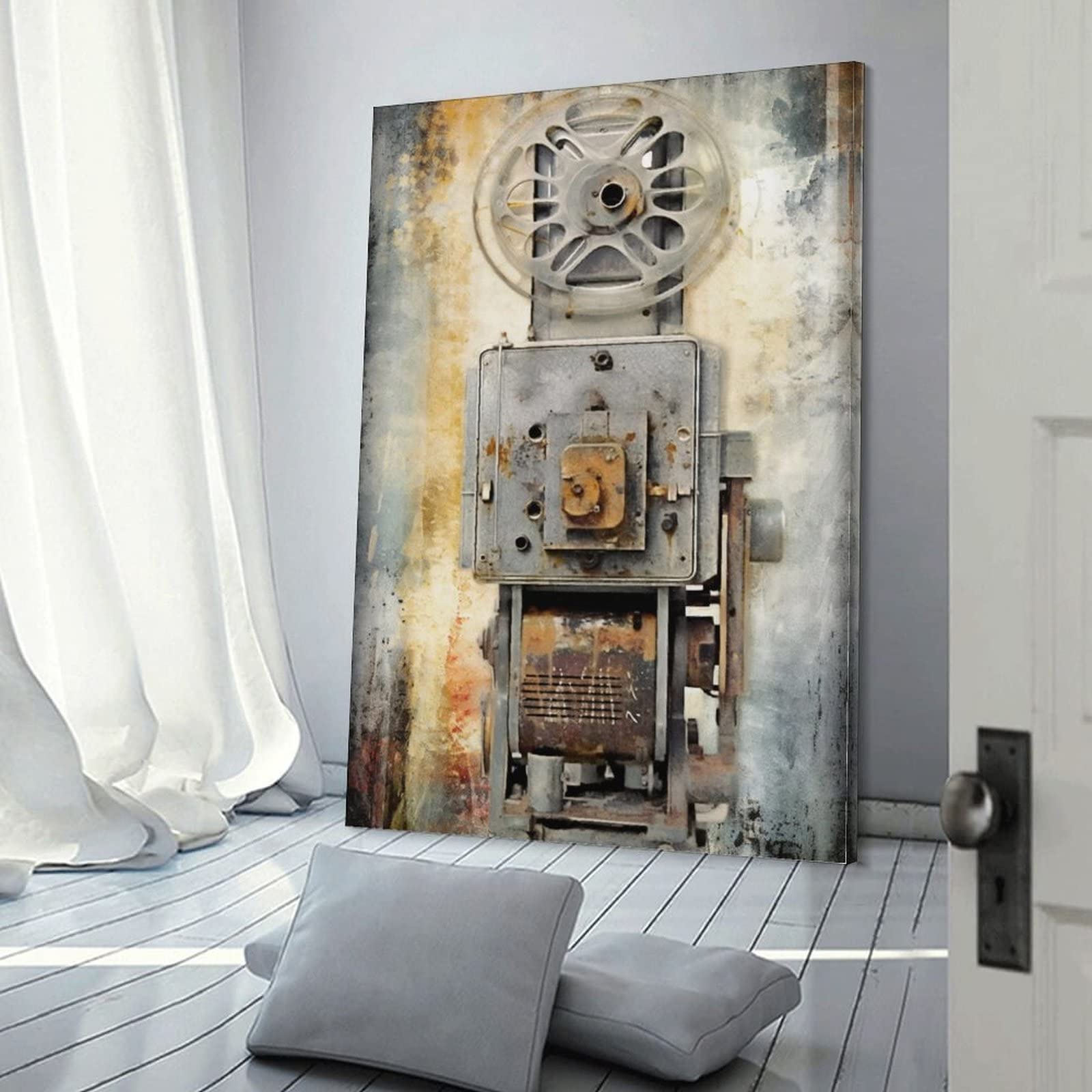 KONIEE Abstrakter Filmprojektor Ölgemälde Poster Vintage Film Clapper Film Thema Wandkunst Drucke Gemälde für Haus Zimmer Dekoration Geschenk