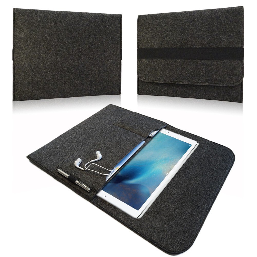Nauc® Tablet Case for Apple iPad Pro Felt Sleeve Case Cover Bag with Interior Pockets and Secure Closure – Deep Grey