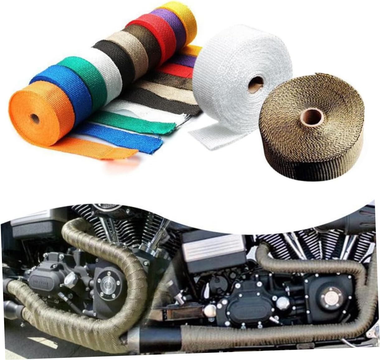 Gatuida Wrap Tape for and Motorcycle High Temperature Resistant Insulation with Stainless Ties Blue Heat Protection for Engine System and Performance Parts