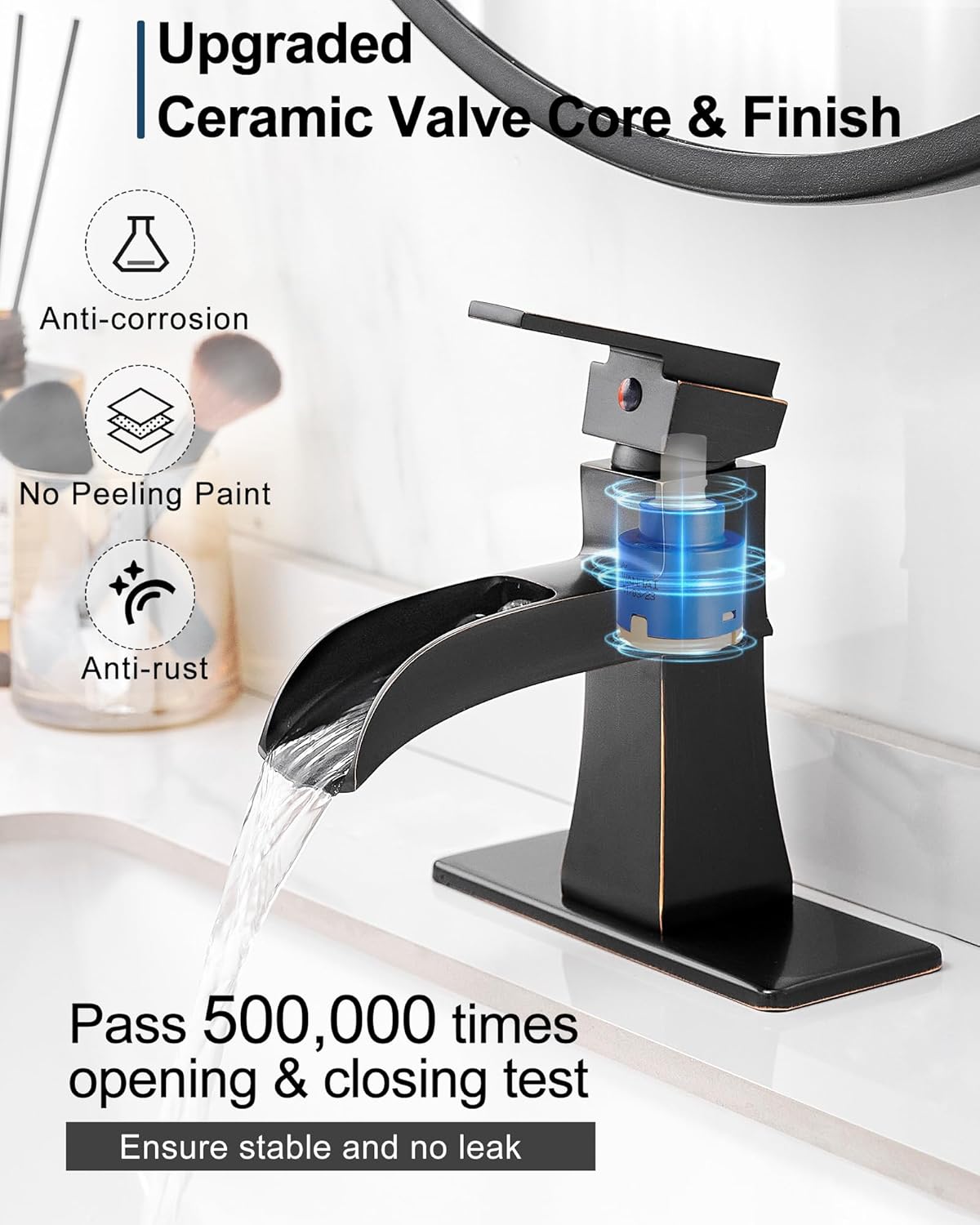 30 Inch Faucet Supply Lines, Water Supply Line 3/8" Female Compression Thread x M10 Male Connector, Bathroom Waterfall Faucet, Brass Oil Rubbed Bronze Bathroom Faucet Single Handle 4 Inch