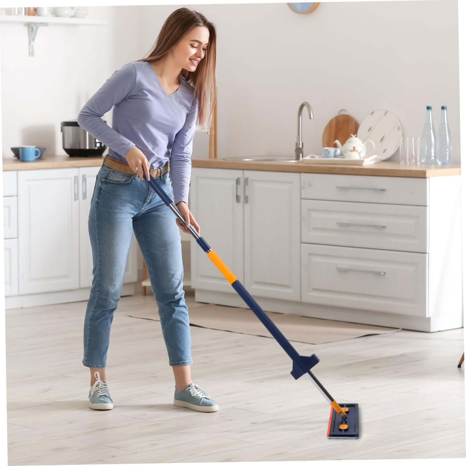 Trapeador de Piso Plano Grande 1 Unidad 6 Paños Microfibra sin Lavado Rotación 360° Limpieza Profunda Hogar Fregona Azul