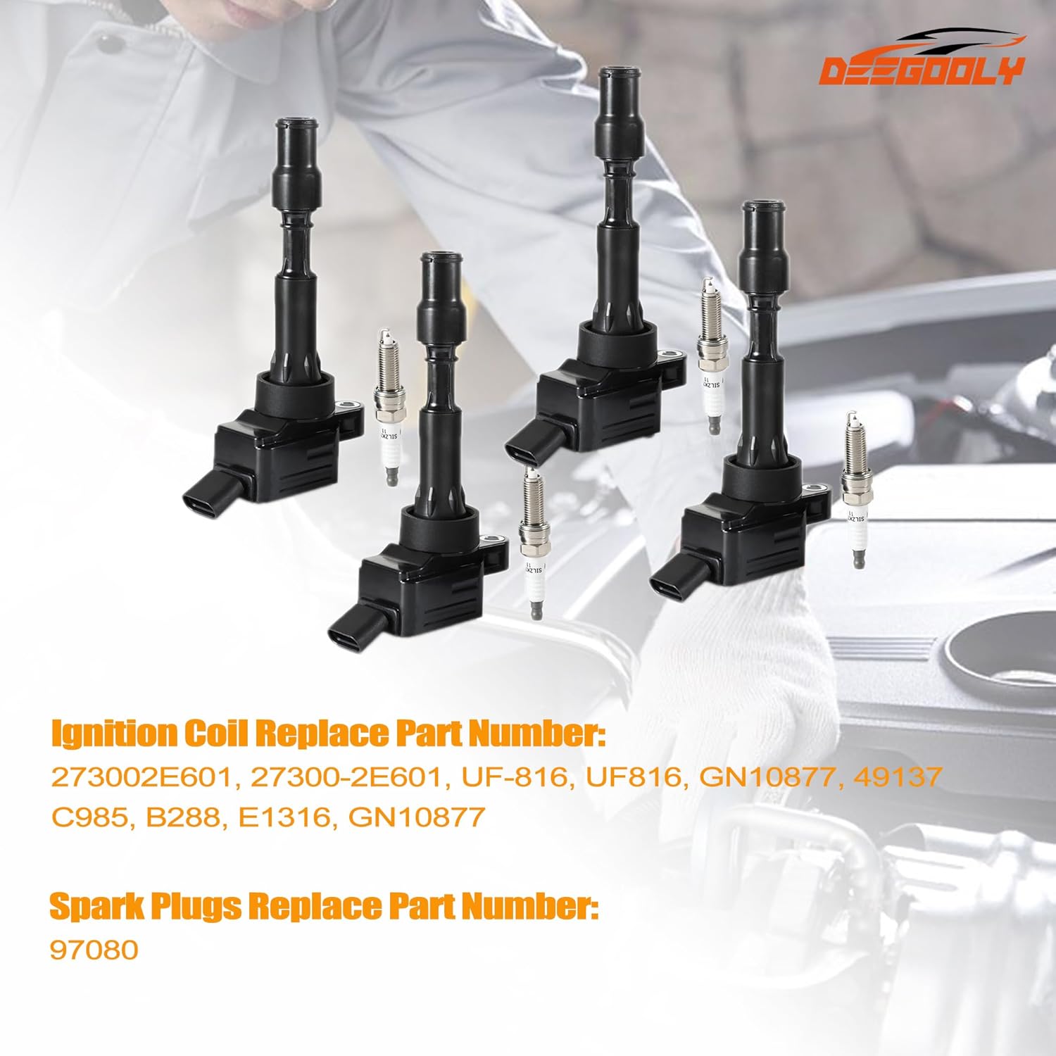 4PCS UF816 Ignition Coils Pack & Iridium Spark Plugs Compatible with Hyundai Elantra Sonata Kona for Kia Forte Optima 2.0L Replace#27300-2E601