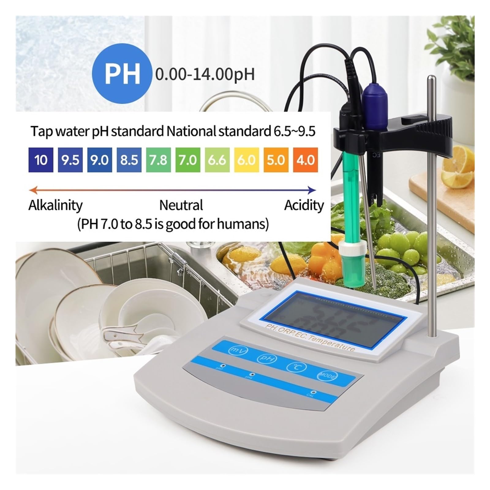 Testeur d'eau numérique 6 en 1, pH-mètre, EC, TDS, ORP, CF, température, analyseur de qualité de l'eau potable, moniteur for aquarium, hydroponie, laboratoire Pour le jardinage et l'agriculture