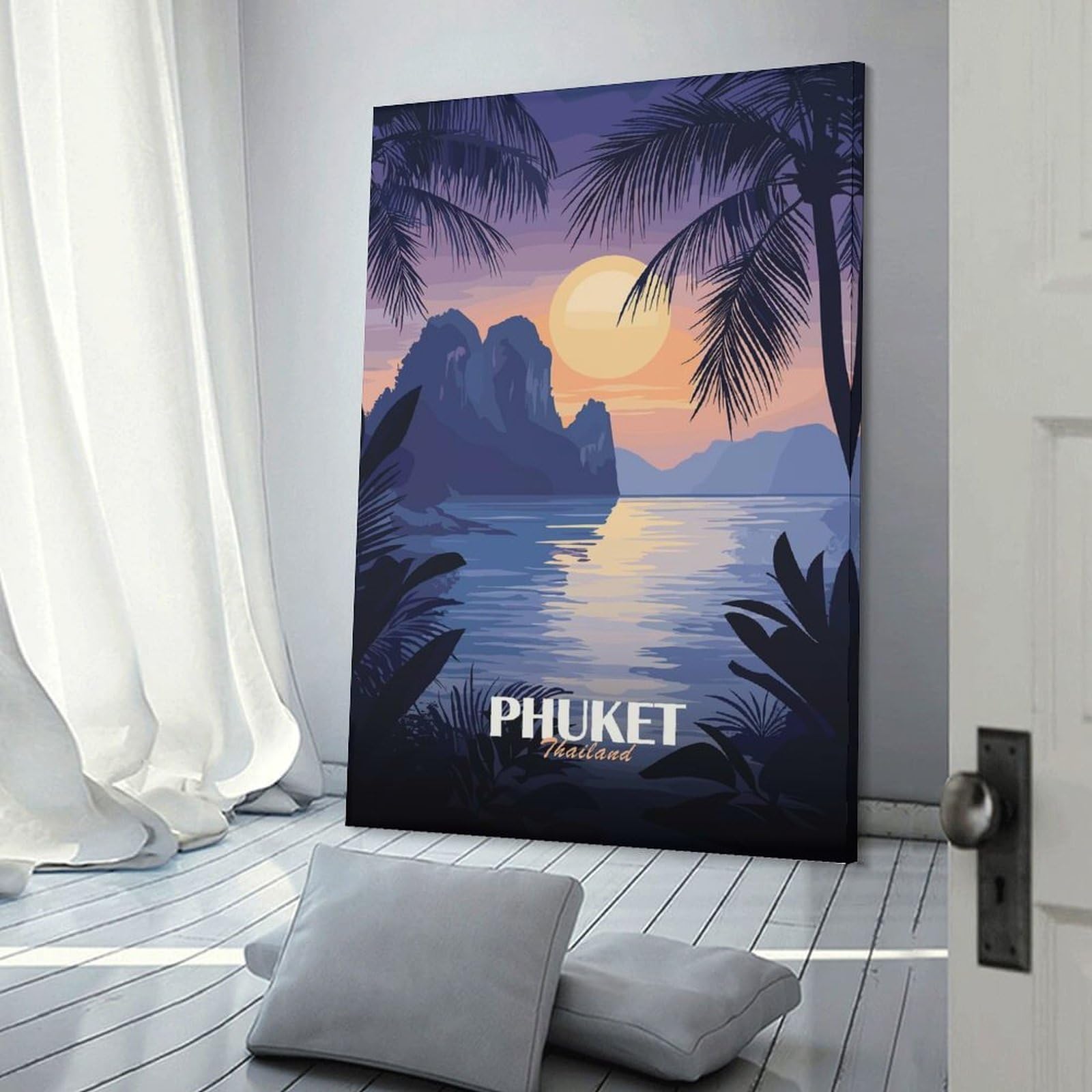 Junmoney Phuket Thailand Tropical Island Sunset Canvas Wall Art, 24x36inch(60x90cm), for Wall Displays, Bedrooms Or Room Updates, Ideal for Building A Coordinated Art Wall