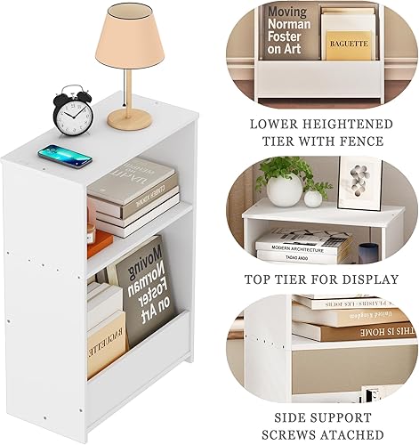 Miniatura 6 de Mesa auxiliar estrecha de 3 niveles, estante pequeño, mesa auxiliar estrecha blanca con estante de almacenamiento, mesita de noche pequeña para