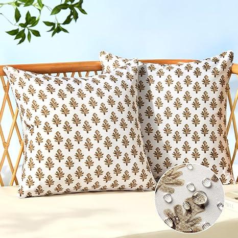 Outdoor Pillow Covers 16x16 Set of 2 Boho Brown Floral Accent Print Decorative Throw Pillow Cases for Outdoor Waterproof Patio Furniture Garden Porch Sofa Bed Cushion Covers Home Decor JB005-D16
