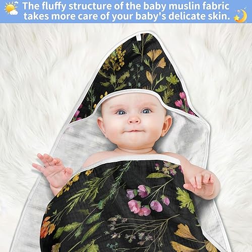 Miniatura 5 de Pigsaly Toalla de bebé con capucha de flores silvestres en acuarela, hierbas y hojas, toalla de baño unisex suave de algodón orgánico, regalos de