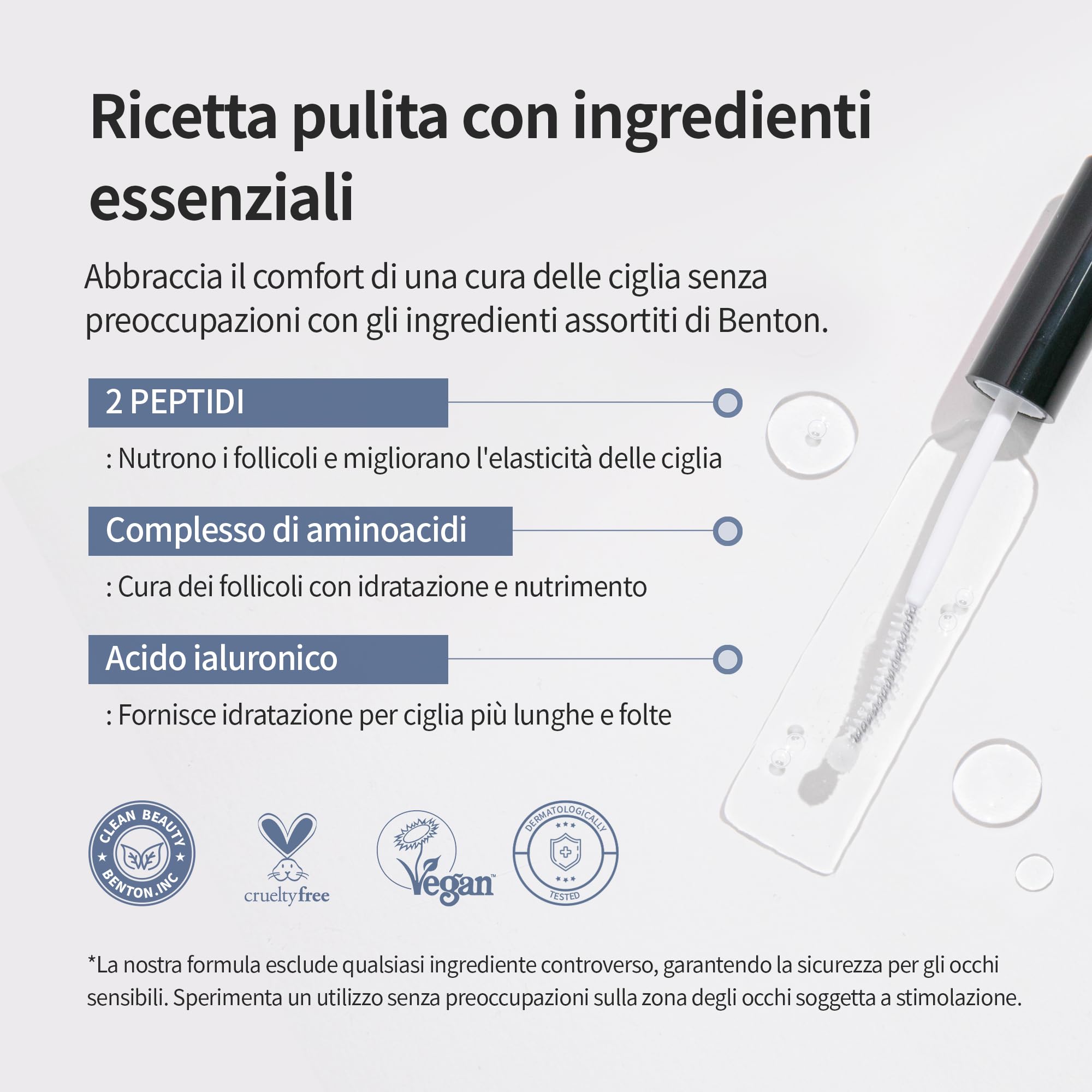 BENTON HONEST Eyelash Serum - Siero per ciglia per la cura della pelle coreana con acido ialuronico e peptidi | Siero per la crescita delle ciglia e delle sopracciglia (10 ml)