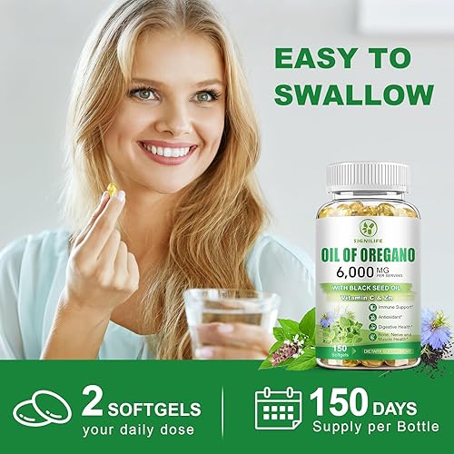 Miniatura 7 de Aceite de orégano con aceite de semilla negra, cápsulas de aceite de orégano de 6000 mg para apoyo inmunológico con alto contenido de carvacrol
