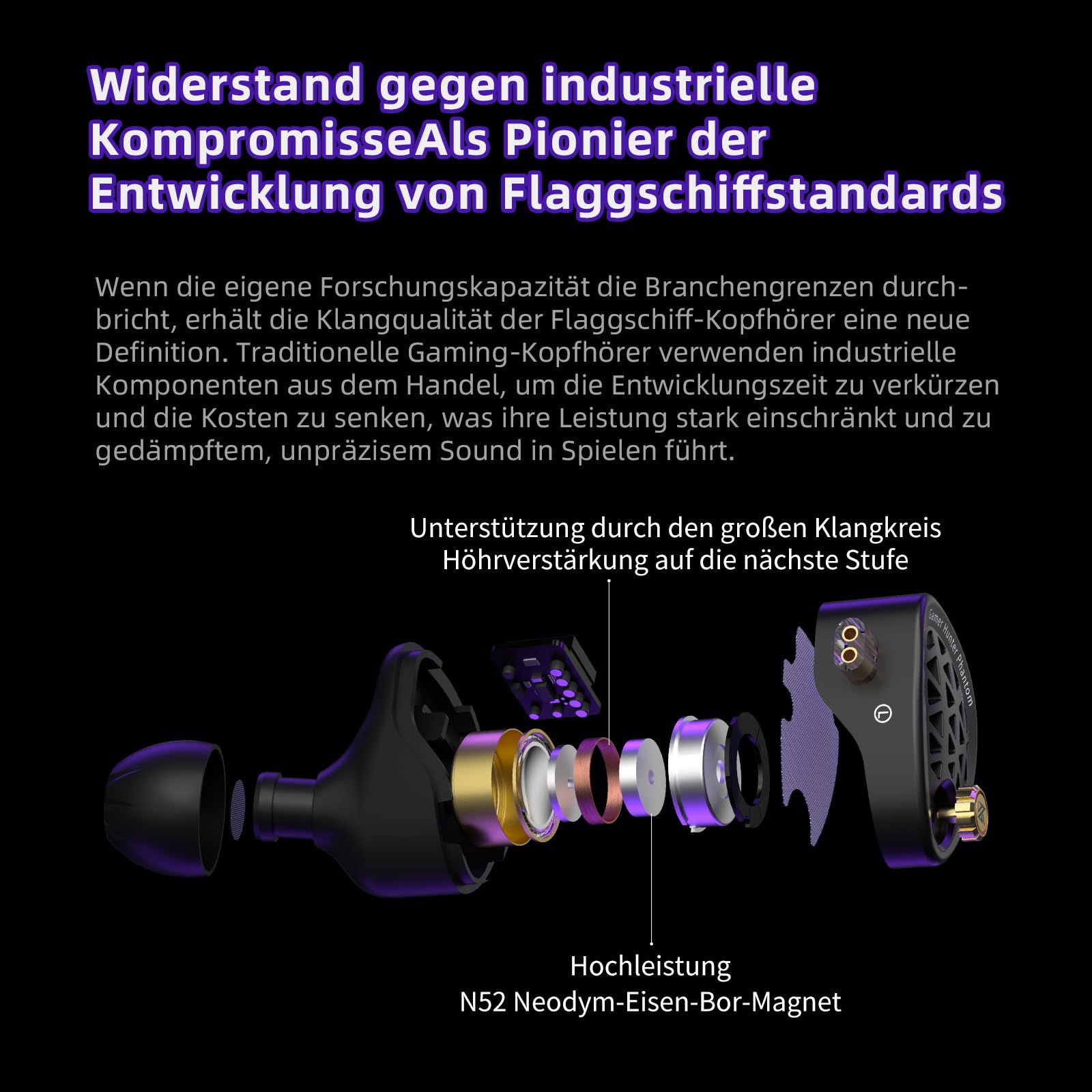 KZA COUSTICS KZ Phantom słuchawki douszne do gier, przewodowe słuchawki douszne IEM z całkowicie metalową obudową, czysty dźwięk i głęboki bas, bezpieczne dopasowanie dla audiofilów i graczy
