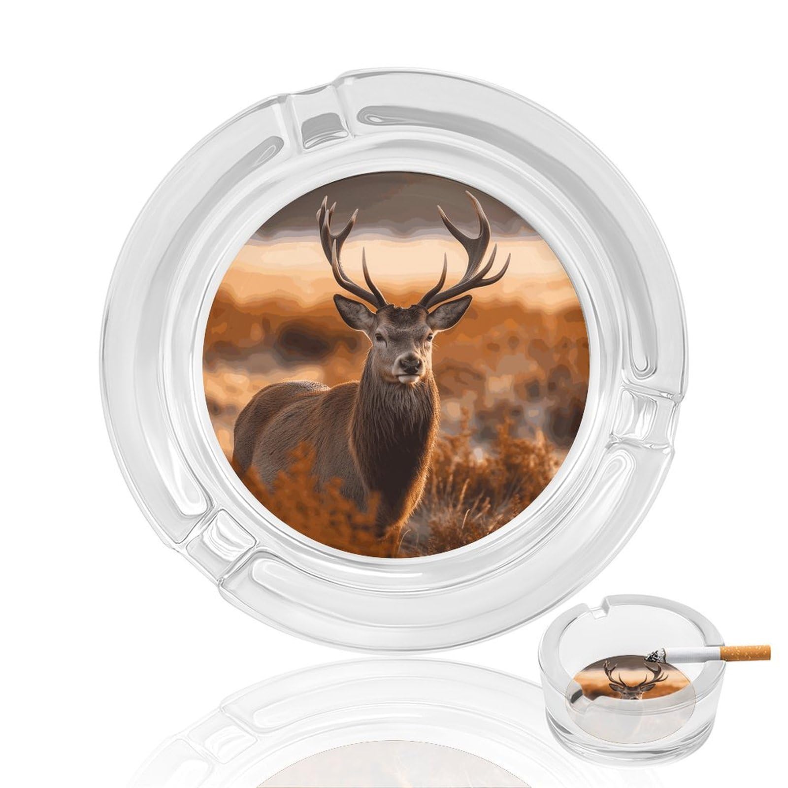 Antler Red Deer Ashtray Cigar Cigarette Rest Glass Outdoor Cigar Ashtrays with 3 Grooves Travel Cigar Ashtrays Fancy Cute Cool Ash Tray for Smokers Tabletop