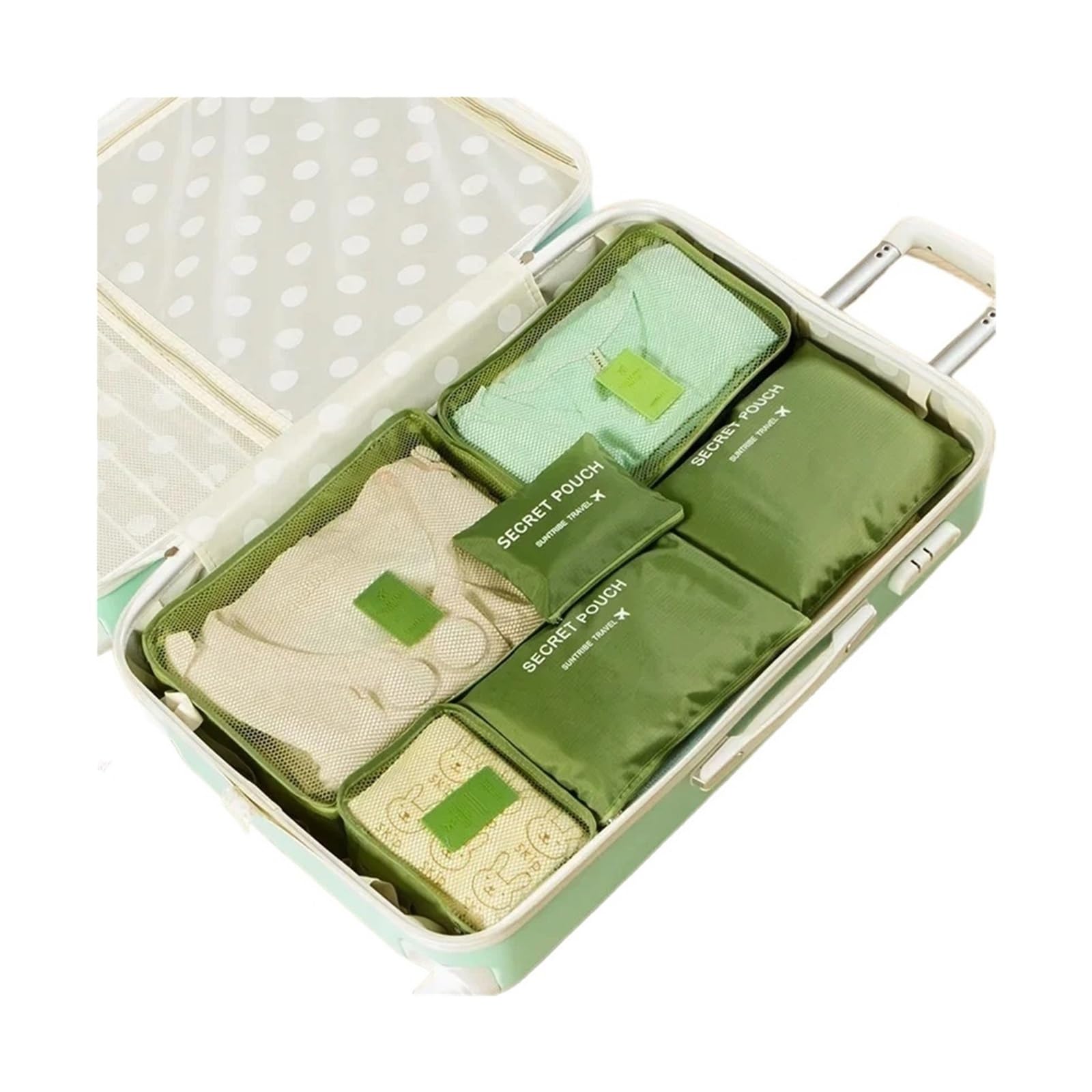 6pcs Travel Organizer Storage Bags Portable Suitcases Waterproof Luggage Packing Bag Wardrobe Clothes Shoes for Suitcases(Green)